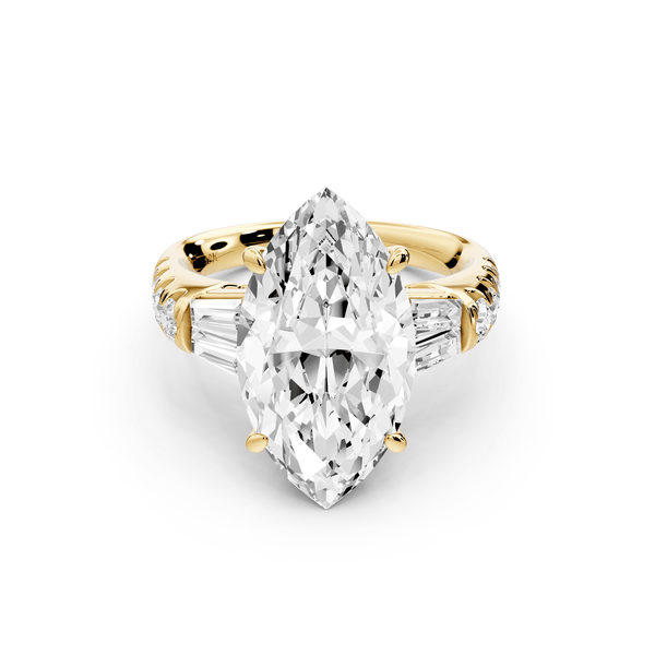 Aria - 5ct 18k yellow gold marquise Diamond with tapered baguettes and round accent stones engagement ring - Mr. Alex Jewelry