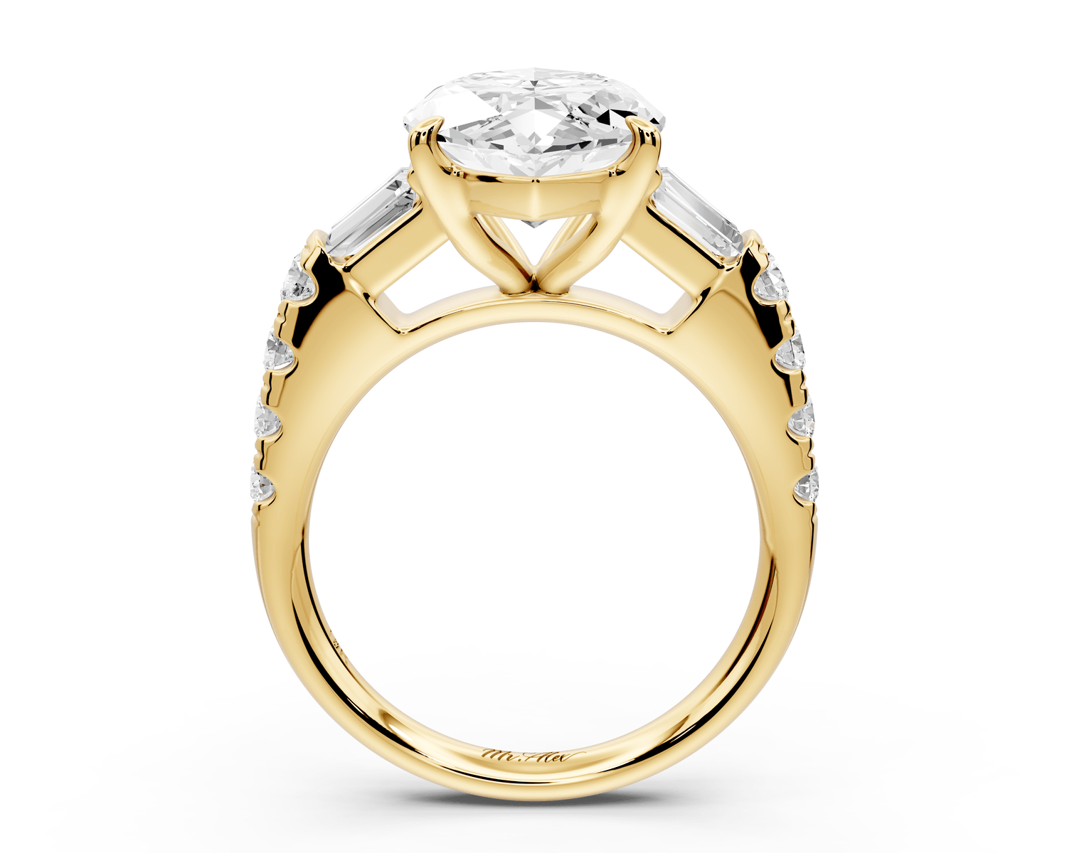 Aria - 5ct 18k yellow gold marquise Diamond with tapered baguettes and round accent stones engagement ring - Mr. Alex Jewelry