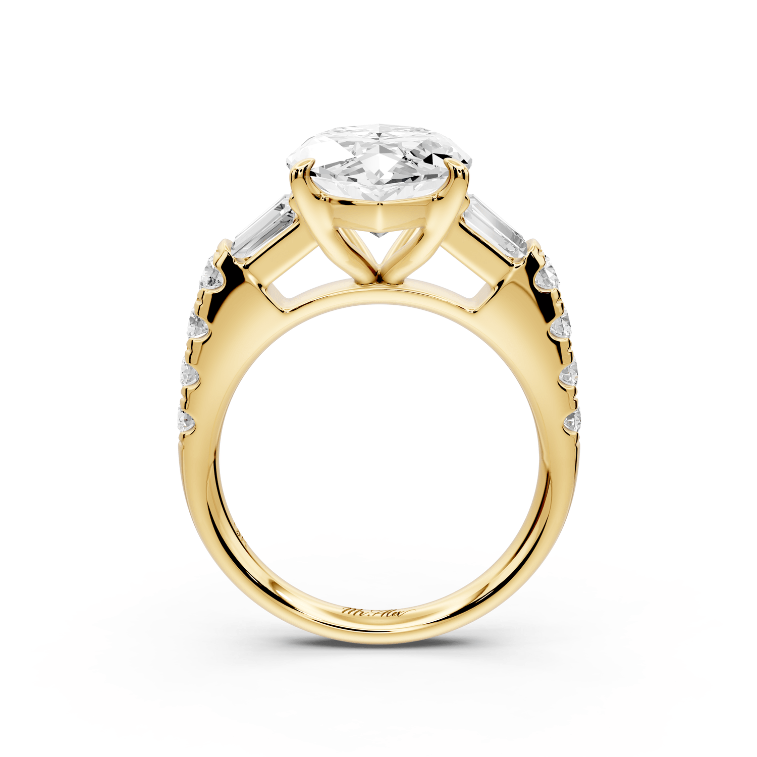 Aria - 5ct 18k yellow gold marquise Diamond with tapered baguettes and round accent stones engagement ring - Mr. Alex Jewelry