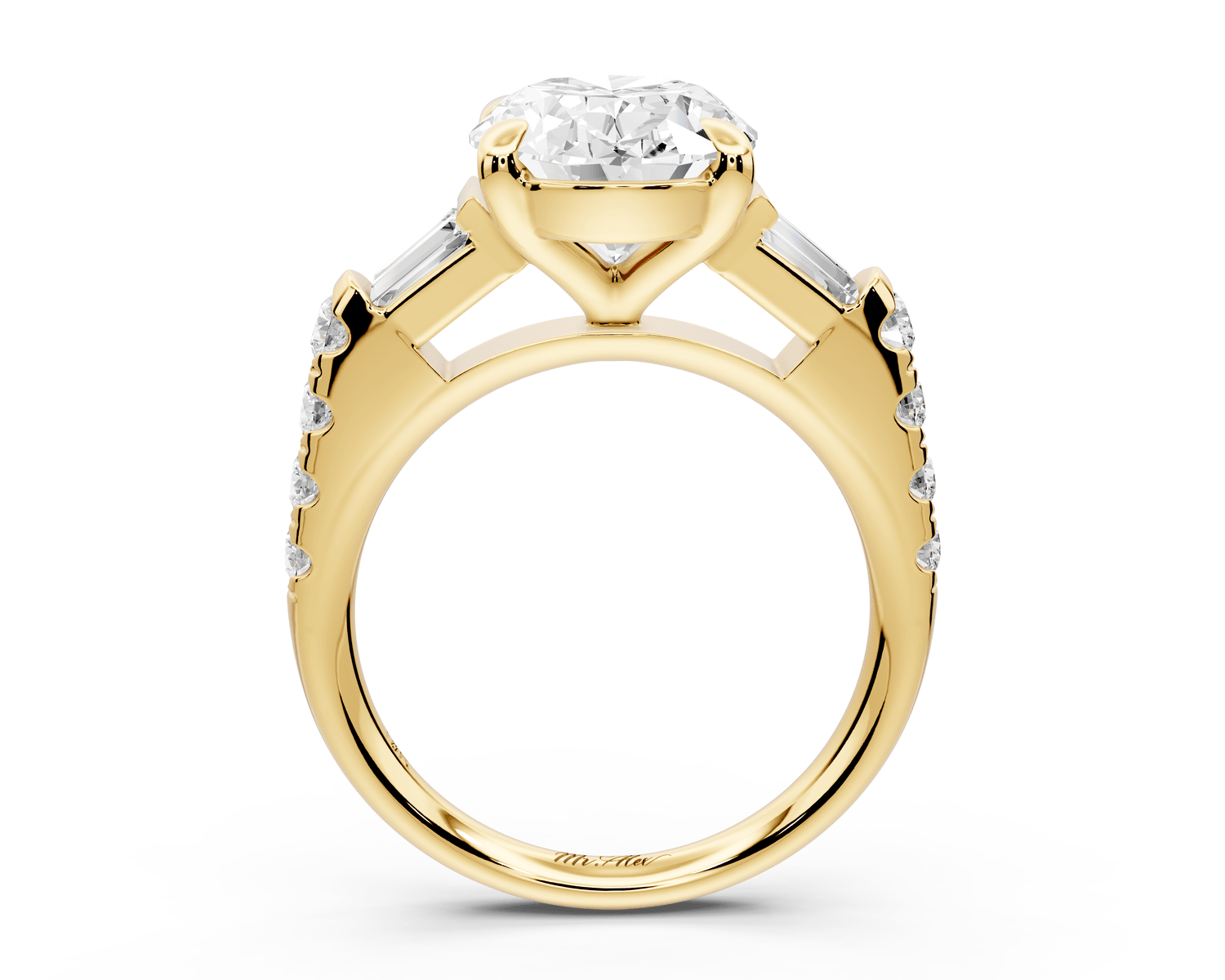 Aria - 5ct 18k yellow gold oval Diamond with tapered baguettes and round accent stones Engagement ring - Mr. Alex Jewelry