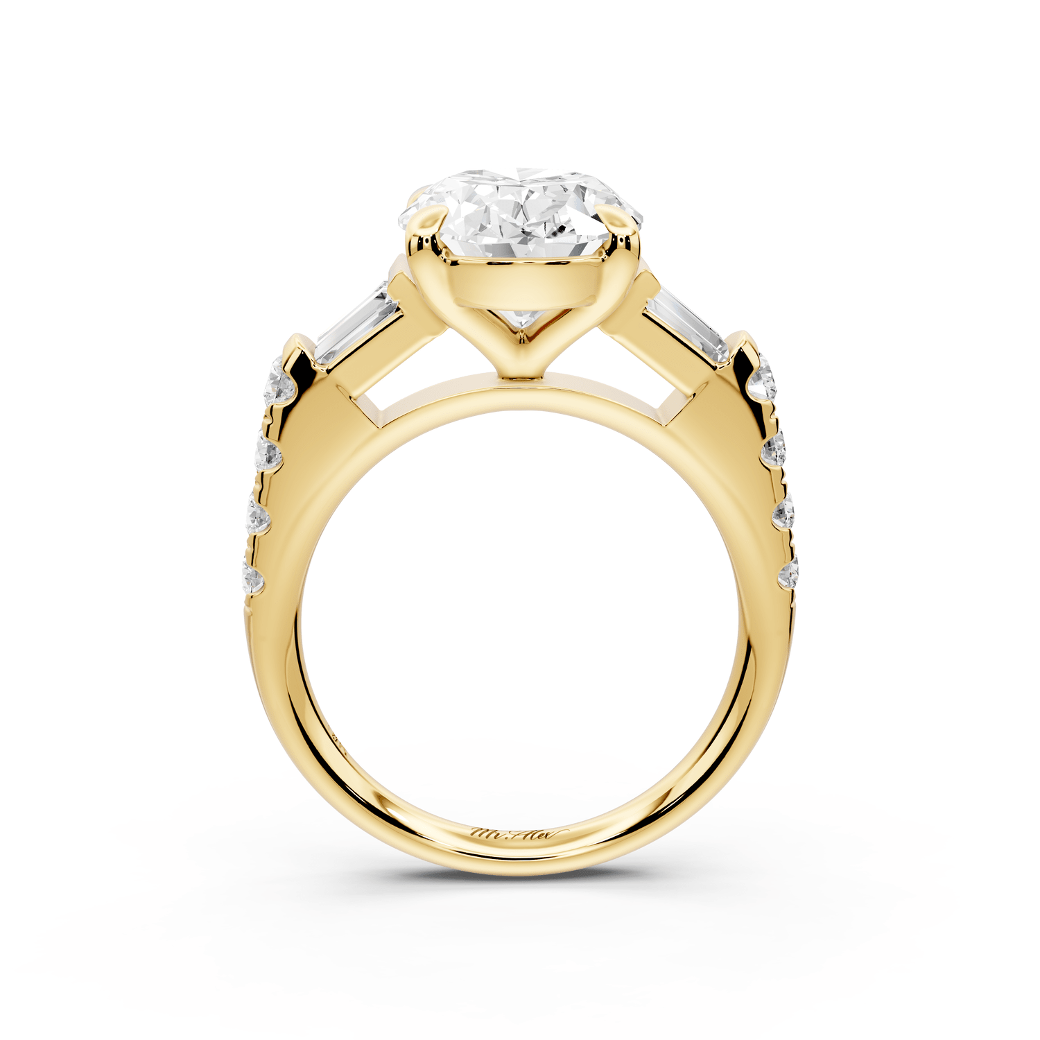 Aria - 5ct 18k yellow gold oval Diamond with tapered baguettes and round accent stones Engagement ring - Mr. Alex Jewelry