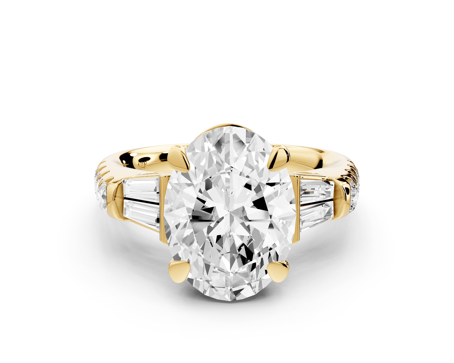 Aria - 5ct 18k yellow gold oval Diamond with tapered baguettes and round accent stones Engagement ring - Mr. Alex Jewelry