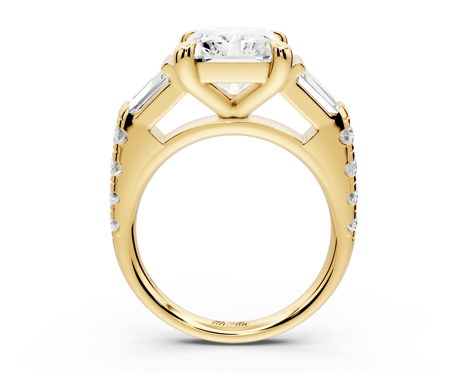 Aria - 5ct 18k yellow gold radiant Diamond with tapered baguettes and round accent stones engagement ring - Mr. Alex Jewelry