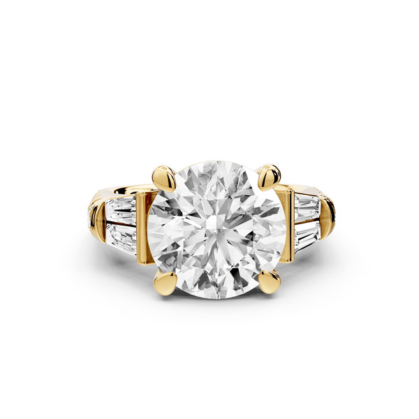 Aria - 5ct 18k yellow gold round Diamond with tapered baguettes and round accent stones engagment ring - Mr. Alex Jewelry