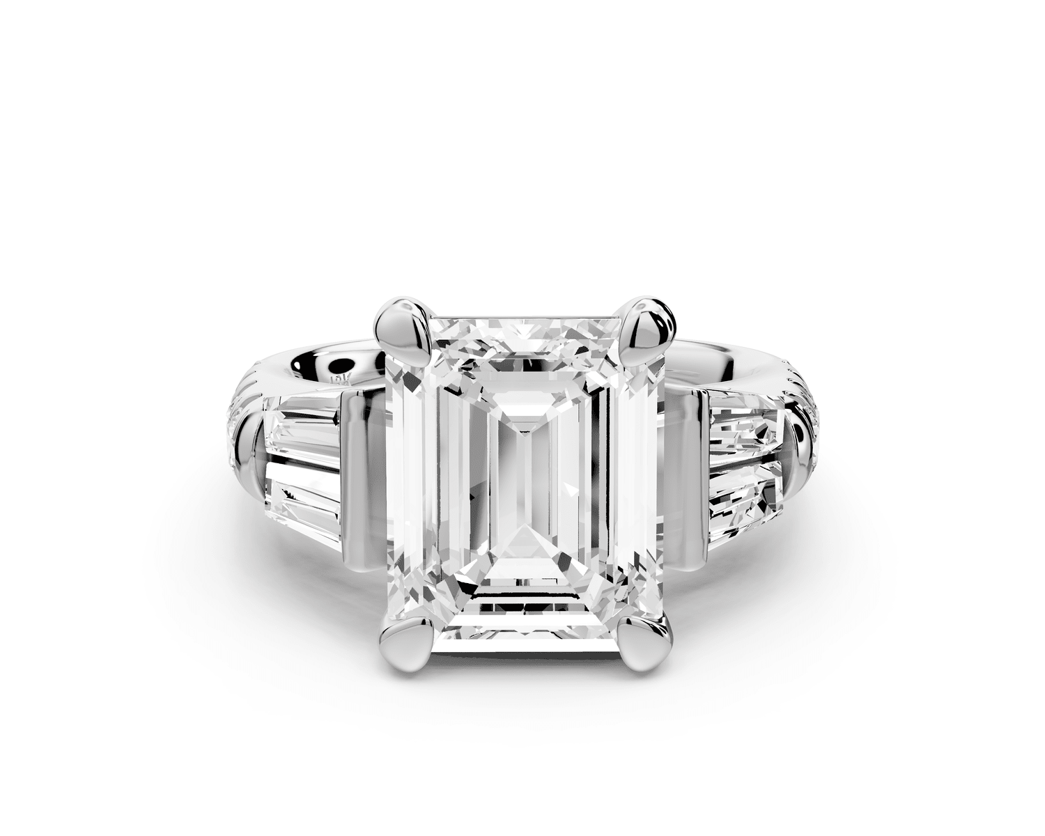 Aria - 5ct platinum emerald Diamond with tapered baguettes and round accent stones Engagement ring - Mr. Alex Jewelry