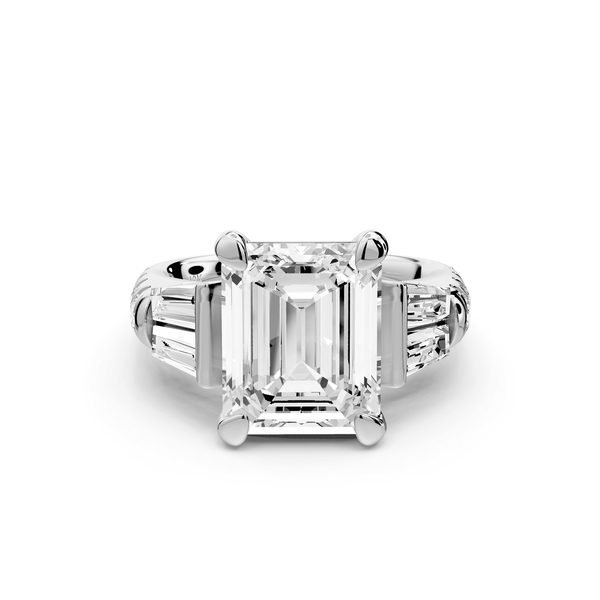 Aria - 5ct platinum emerald Diamond with tapered baguettes and round accent stones Engagement ring - Mr. Alex Jewelry