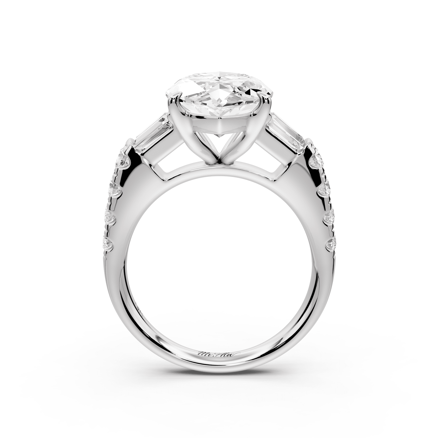 Aria - 5ct platinum marquise Diamond with tapered baguettes and round accent stones engagement ring - Mr. Alex Jewelry