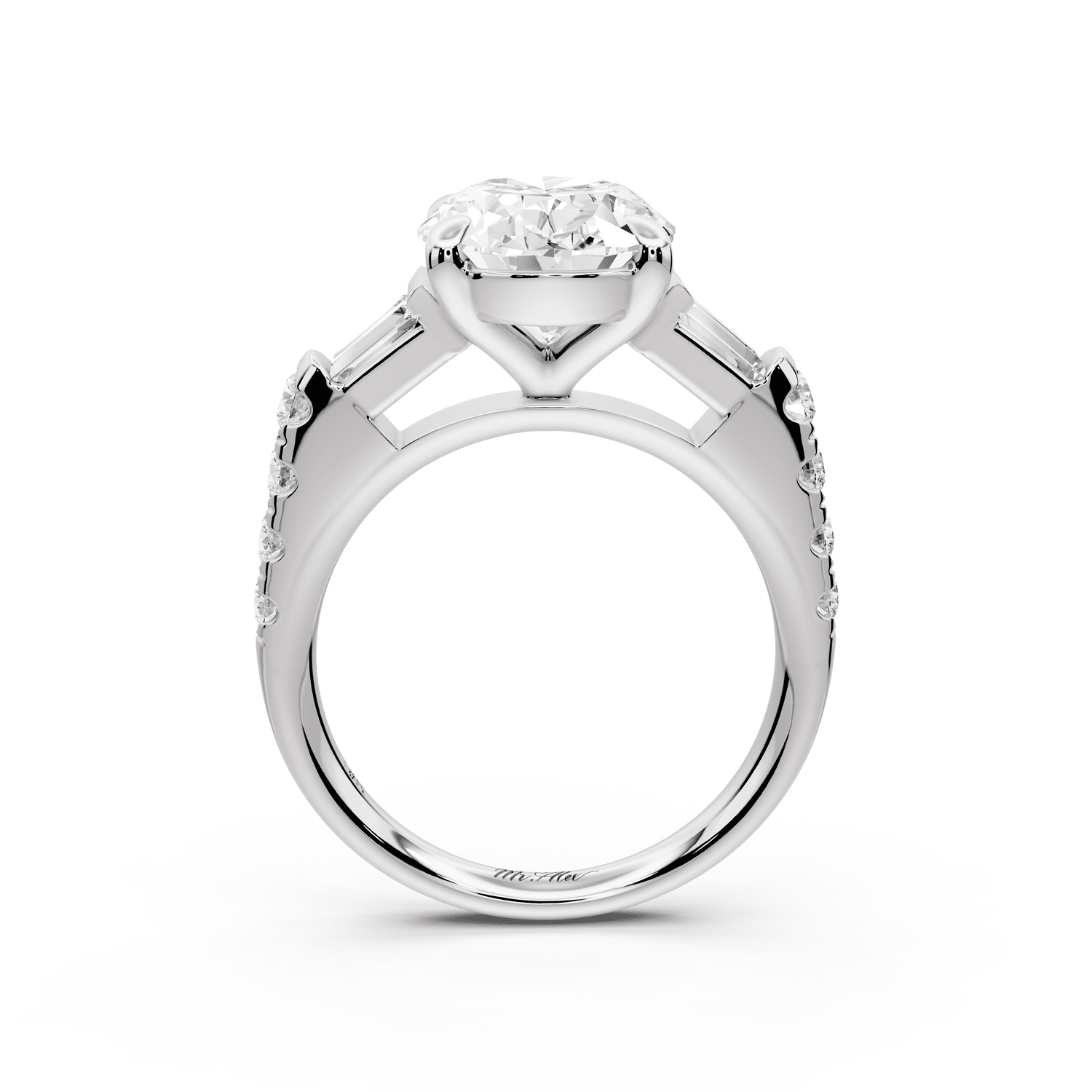 Aria - 5ct platinum oval Diamond with tapered baguettes and round accent stones Engagement ring - Mr. Alex Jewelry