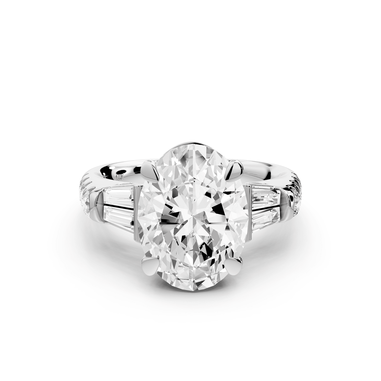 Aria - 5ct platinum oval Diamond with tapered baguettes and round accent stones Engagement ring - Mr. Alex Jewelry