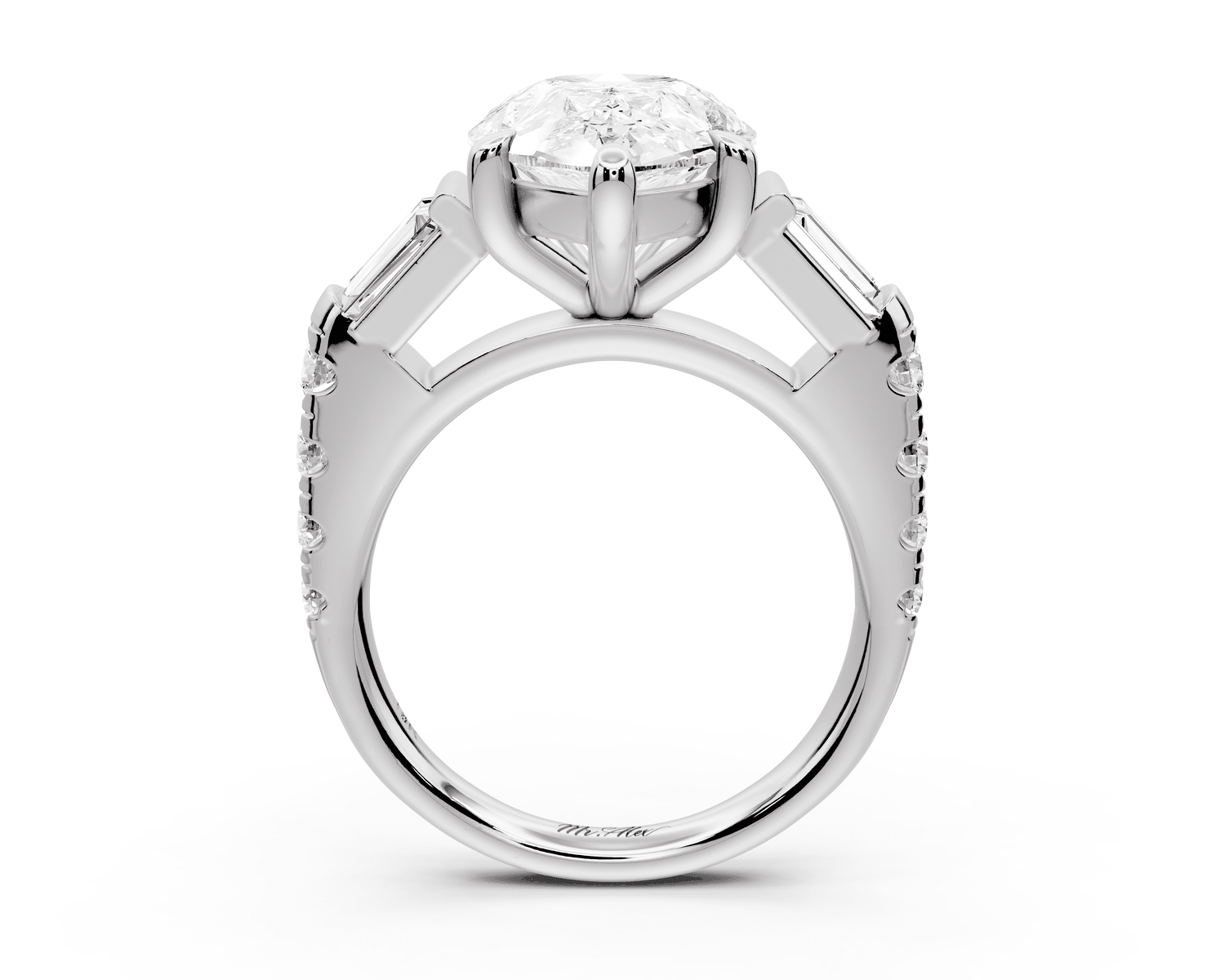 Aria - 5ct platinum pear Diamond with tapered baguettes and round accent stones Engagement ring - Mr. Alex Jewelry