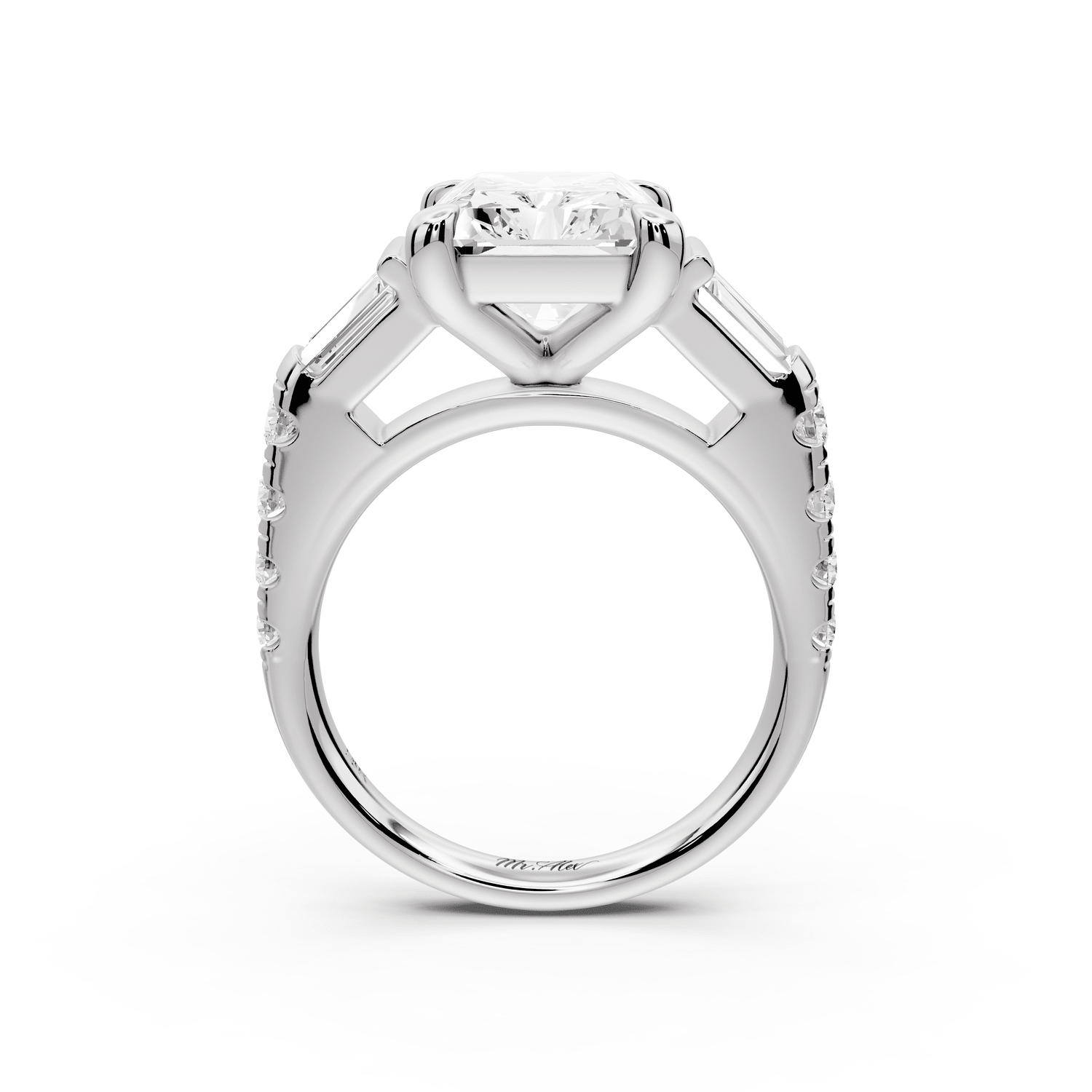 Aria - 5ct platinum radiant Diamond with tapered baguettes and round accent stones engagement ring - Mr. Alex Jewelry