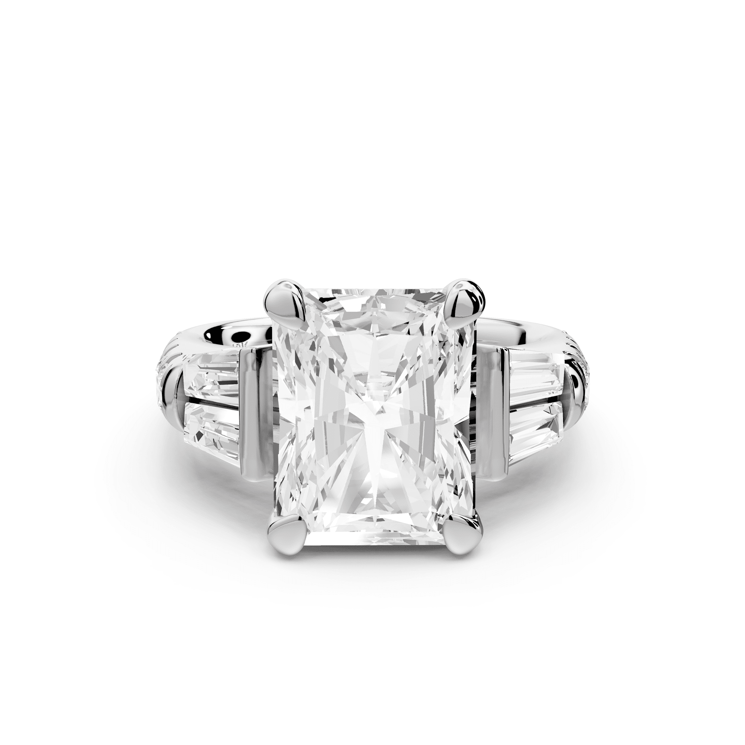 Aria - 5ct platinum radiant Diamond with tapered baguettes and round accent stones engagement ring - Mr. Alex Jewelry