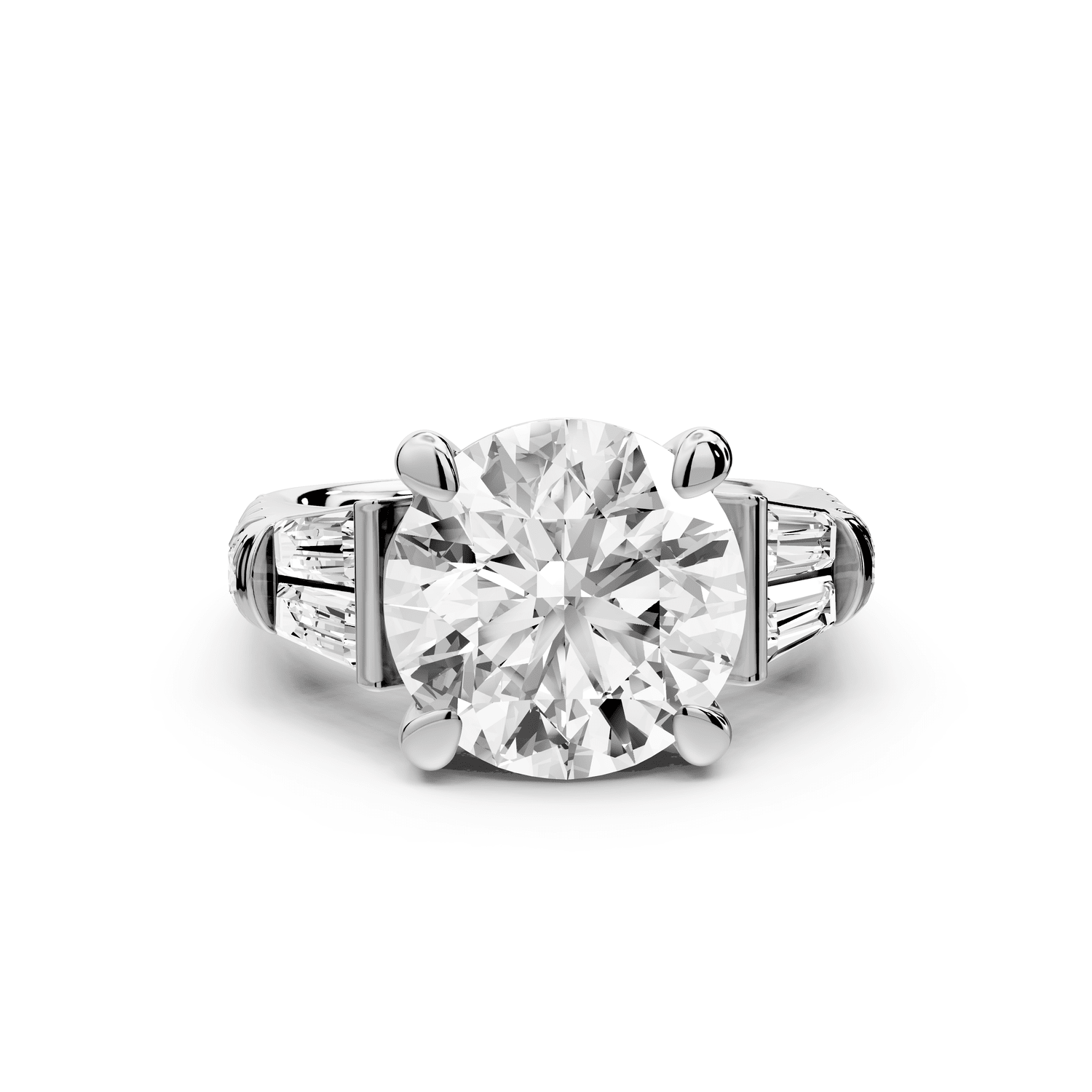 Aria - 5ct platinum round Diamond with tapered baguettes and round accent stones engagment ring - Mr. Alex Jewelry