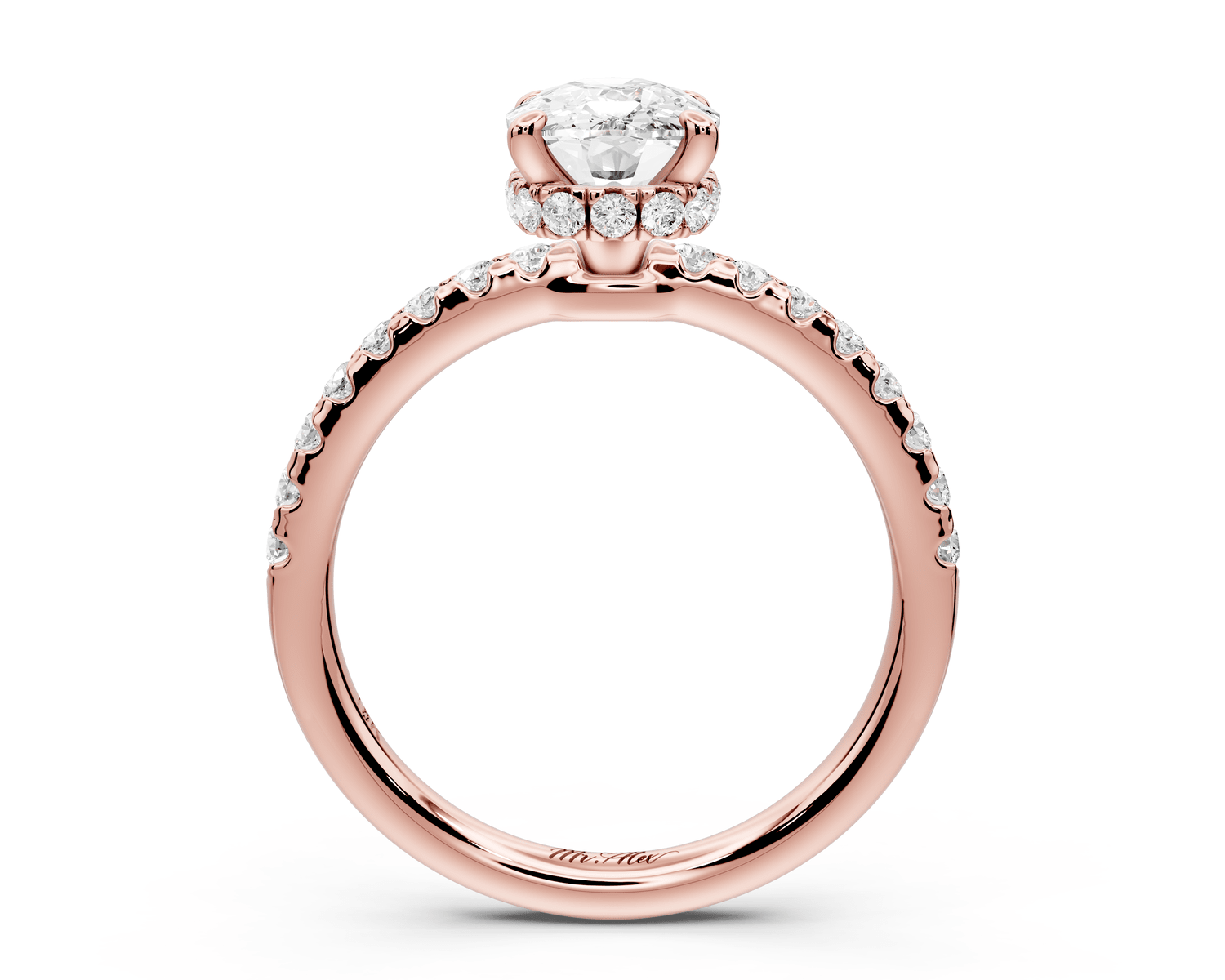 Arina - 2ct 14k rose gold ecushion Diamond with a wrap around halo and pavé engagement ring - Mr. Alex Jewelry