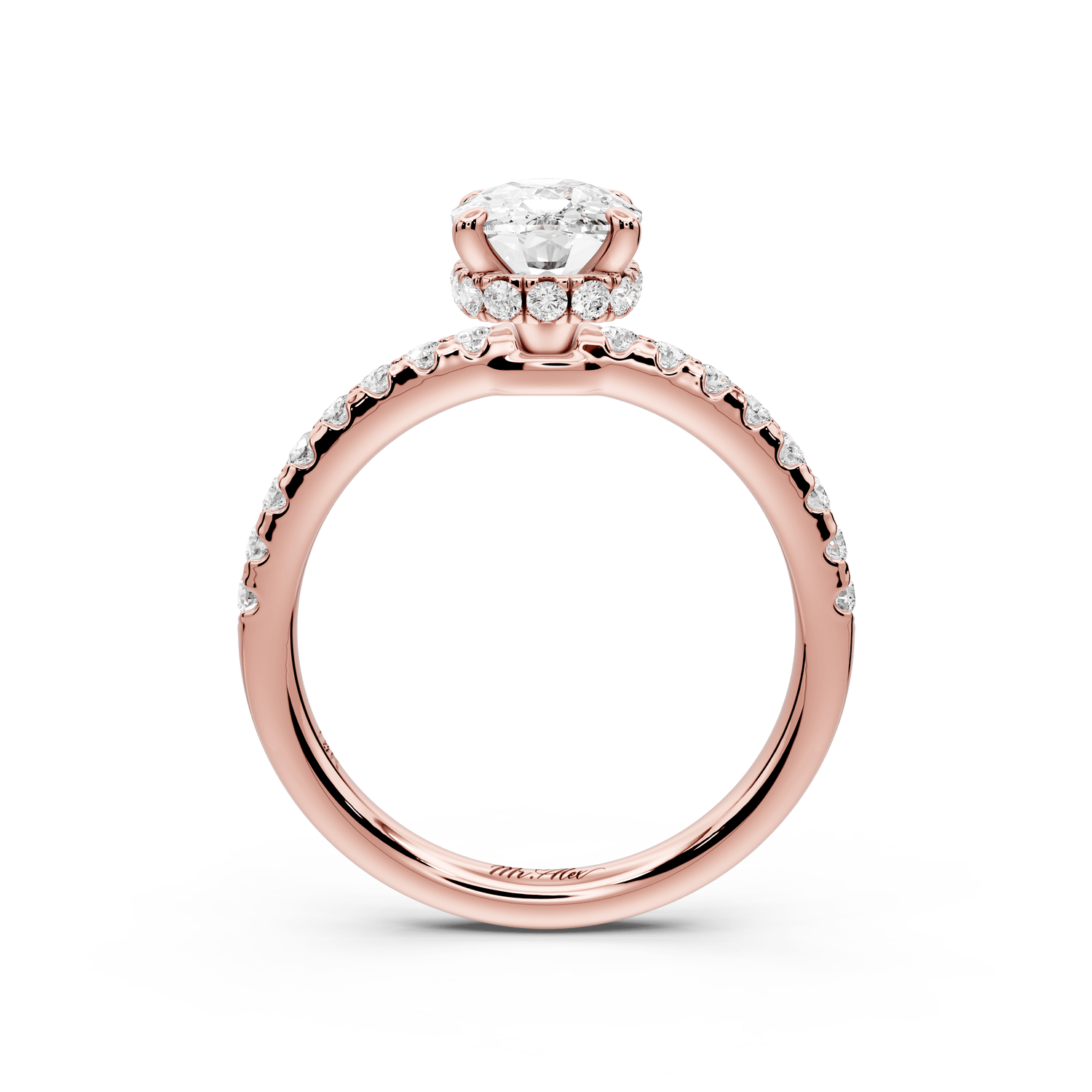 Arina - 2ct 14k rose gold ecushion Diamond with a wrap around halo and pavé engagement ring - Mr. Alex Jewelry