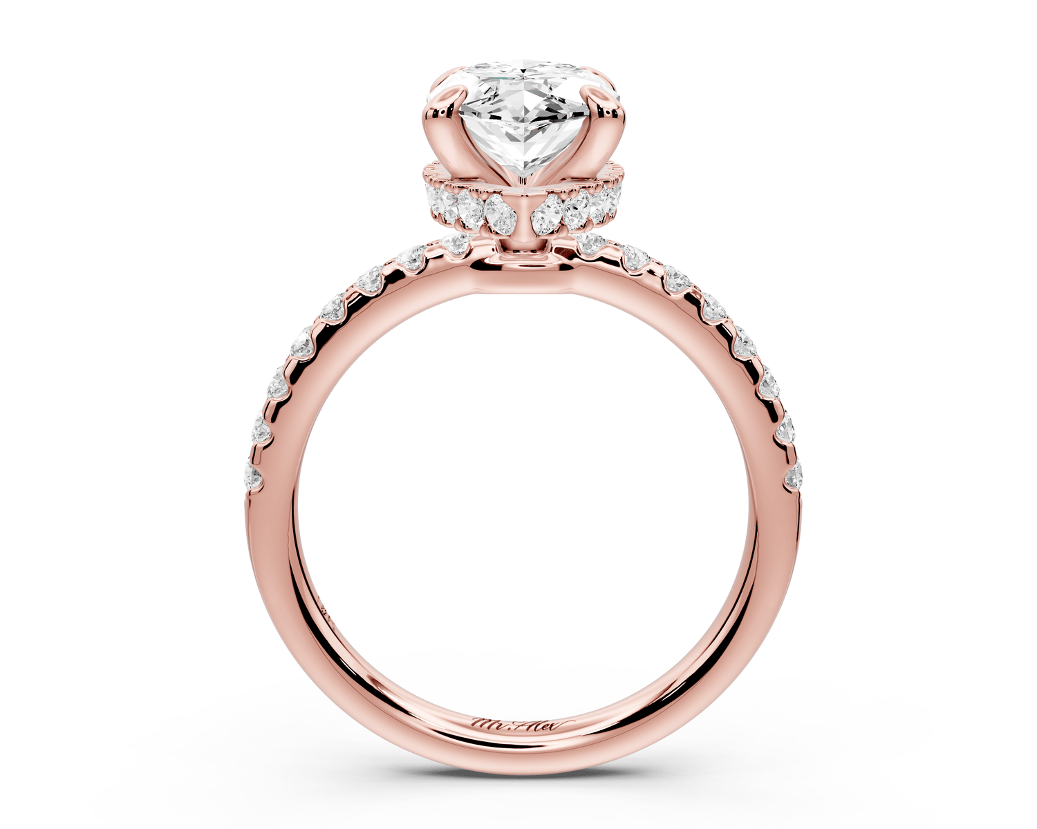 Arina - 2ct 14k rose gold marquise Diamond with a wrap around halo and pavé engagement ring - Mr. Alex Jewelry