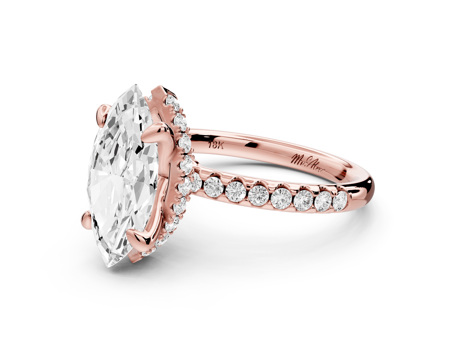Arina - 2ct 14k rose gold marquise Diamond with a wrap around halo and pavé engagement ring - Mr. Alex Jewelry