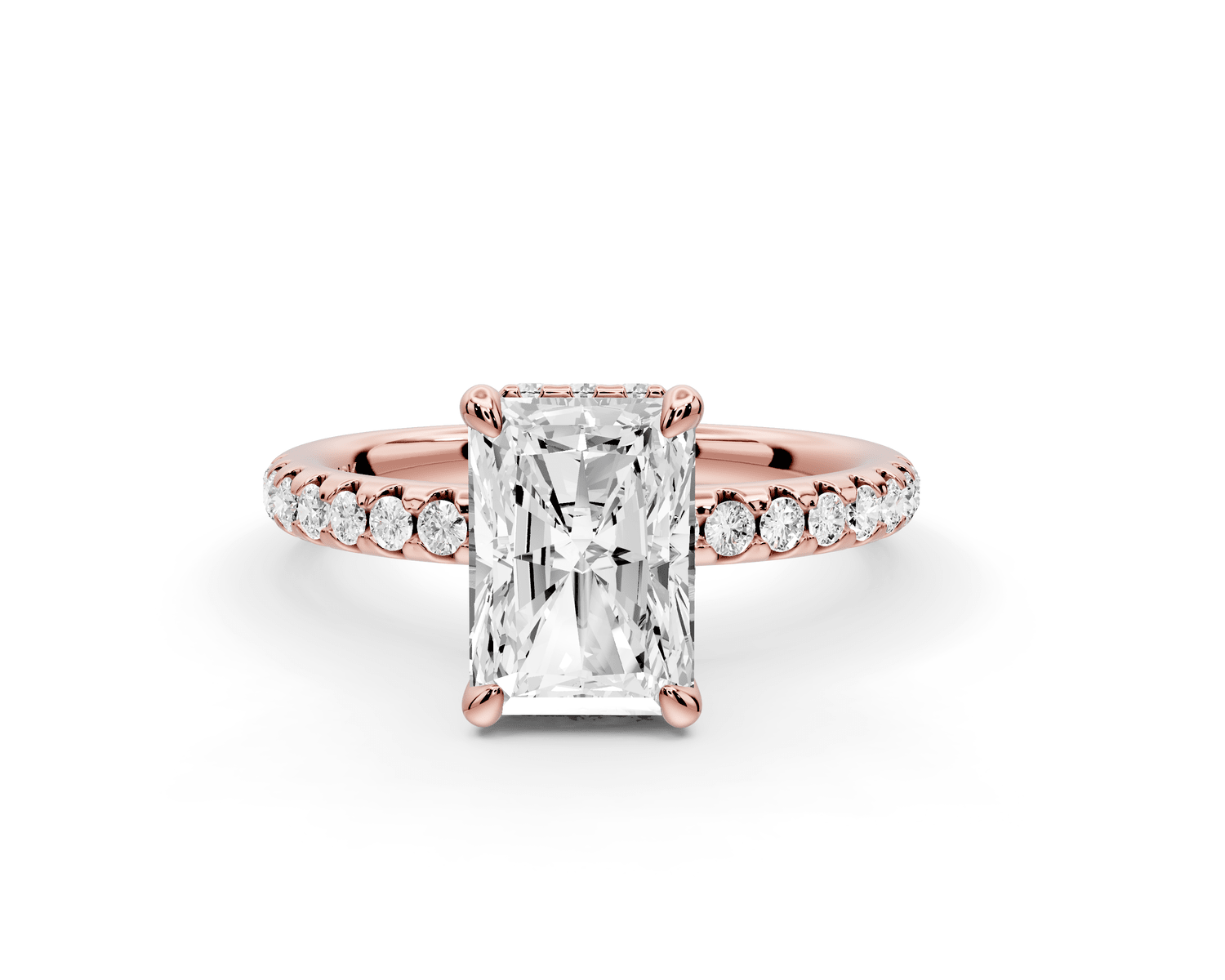 Arina - 2ct 14k rose gold radiant Diamond with a wrap around halo and pavé engagement ring - Mr. Alex Jewelry