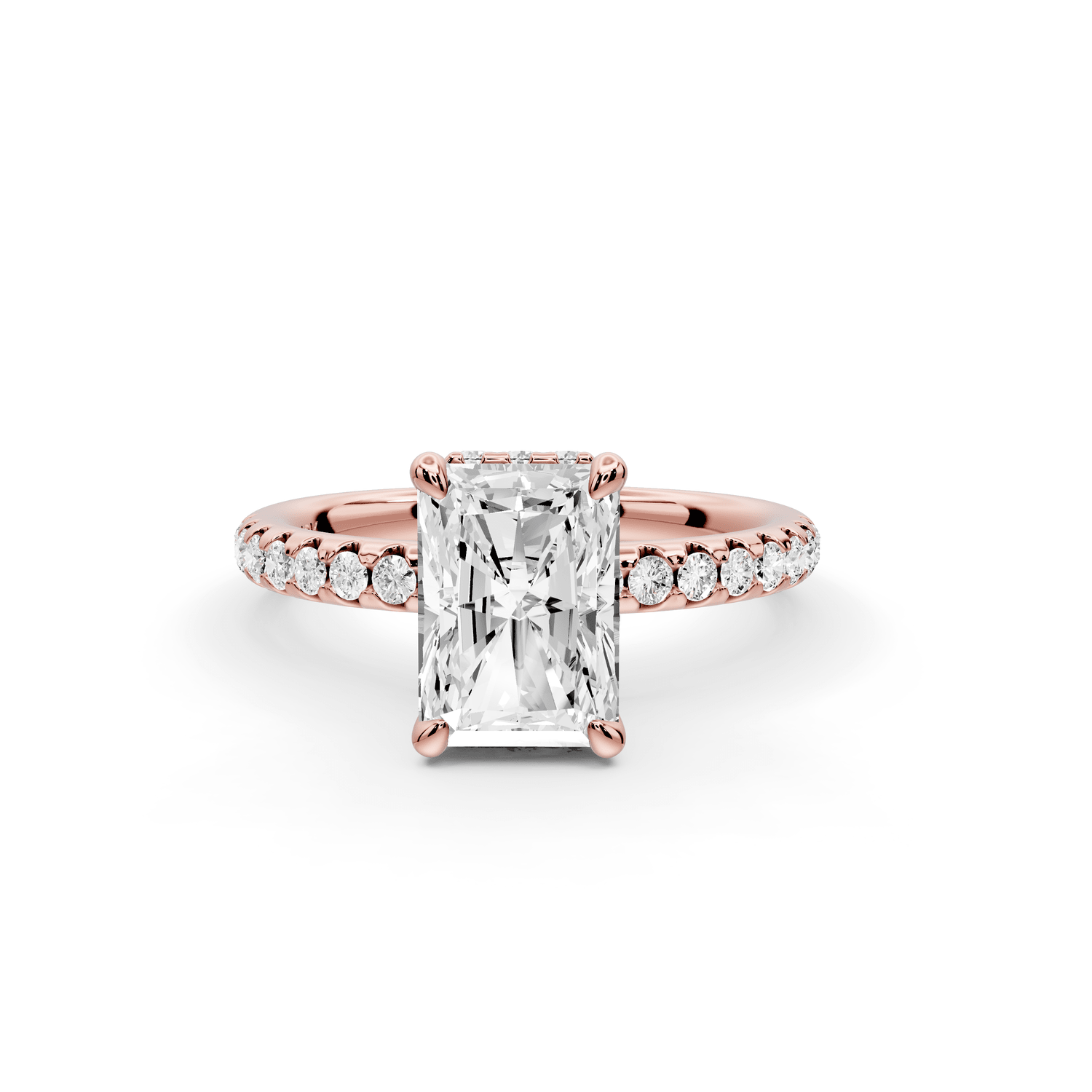 Arina - 2ct 14k rose gold radiant Diamond with a wrap around halo and pavé engagement ring - Mr. Alex Jewelry