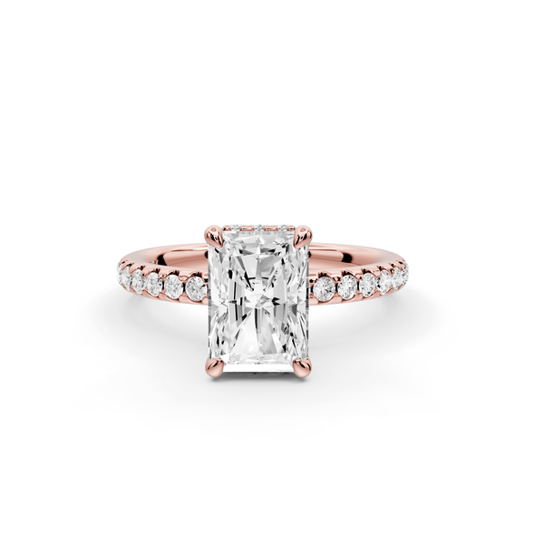 Arina - 2ct 14k rose gold radiant Diamond with a wrap around halo and pavé engagement ring - Mr. Alex Jewelry