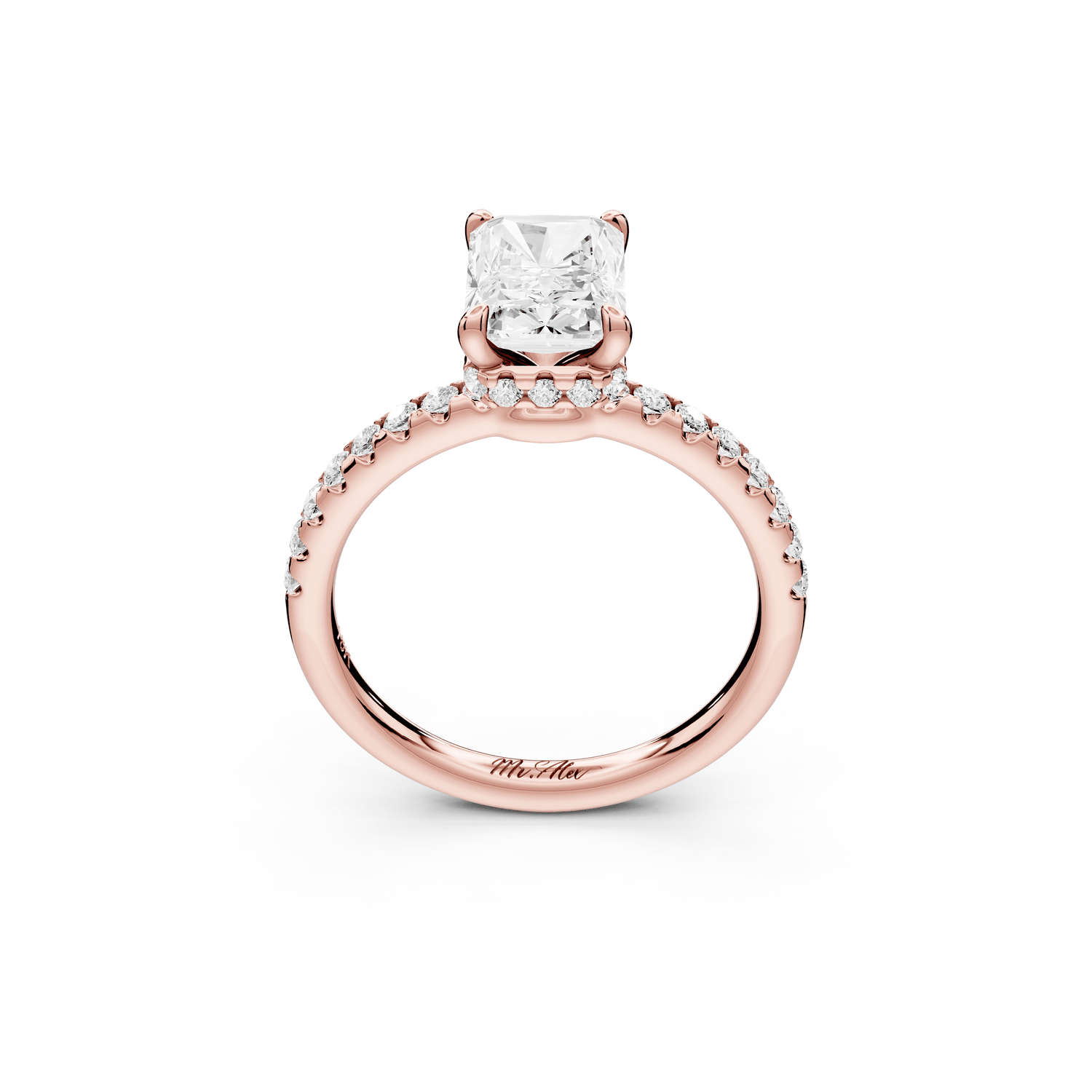 Arina - 2ct 14k rose gold radiant Diamond with a wrap around halo and pavé engagement ring - Mr. Alex Jewelry