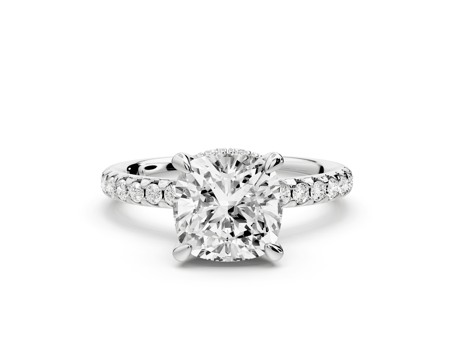 Arina - 2ct 14k white gold cushion Diamond with a wrap around halo and pavé engagement ring - Mr. Alex Jewelry