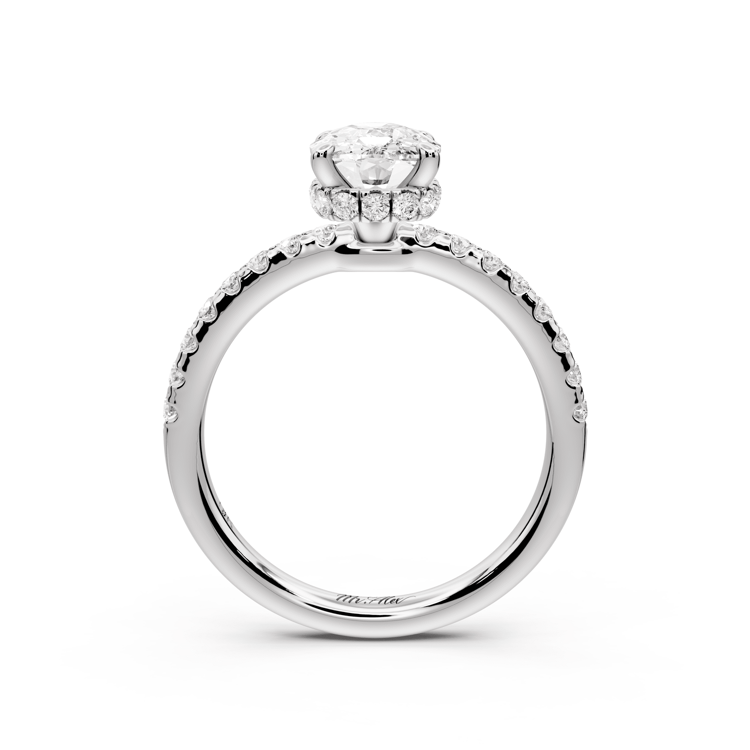 Arina - 2ct 14k white gold ecushion Diamond with a wrap around halo and pavé engagement ring - Mr. Alex Jewelry