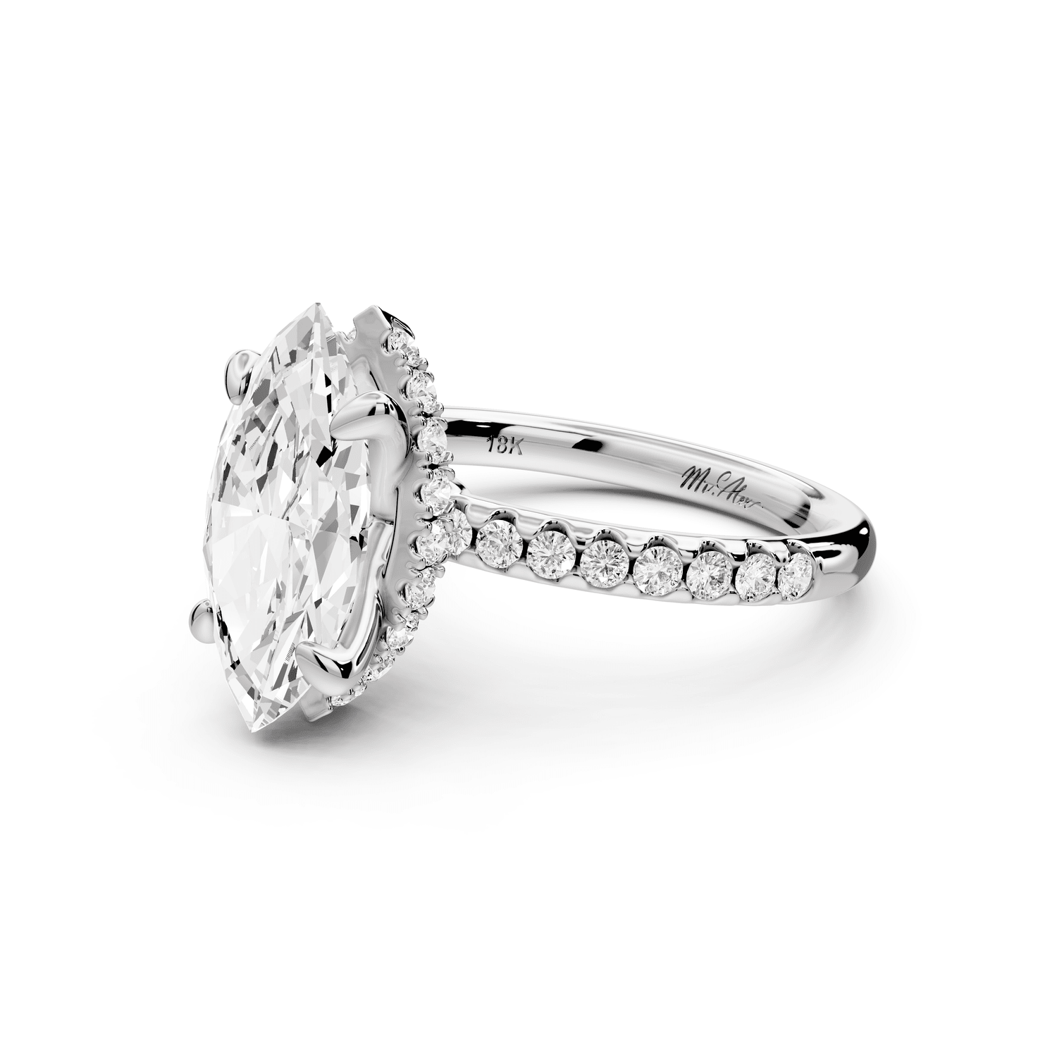 Arina - 2ct 14k white gold marquise Diamond with a wrap around halo and pavé engagement ring - Mr. Alex Jewelry