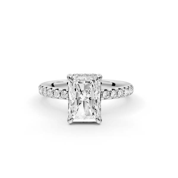 Arina - 2ct 14k white gold radiant Diamond with a wrap around halo and pavé engagement ring - Mr. Alex Jewelry