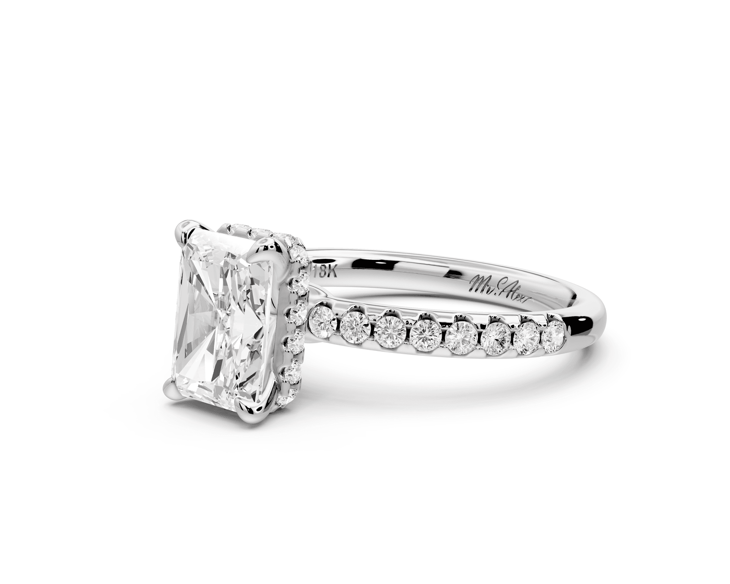 Arina - 2ct 14k white gold radiant Diamond with a wrap around halo and pavé engagement ring - Mr. Alex Jewelry