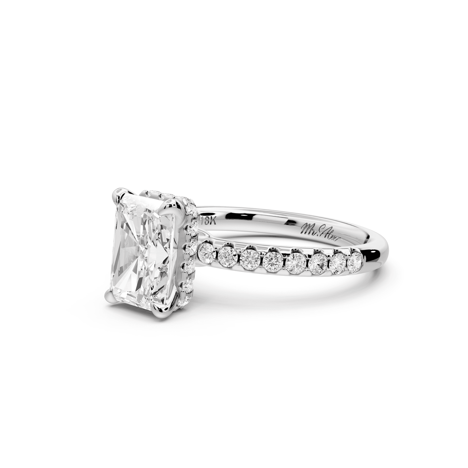 Arina - 2ct 14k white gold radiant Diamond with a wrap around halo and pavé engagement ring - Mr. Alex Jewelry