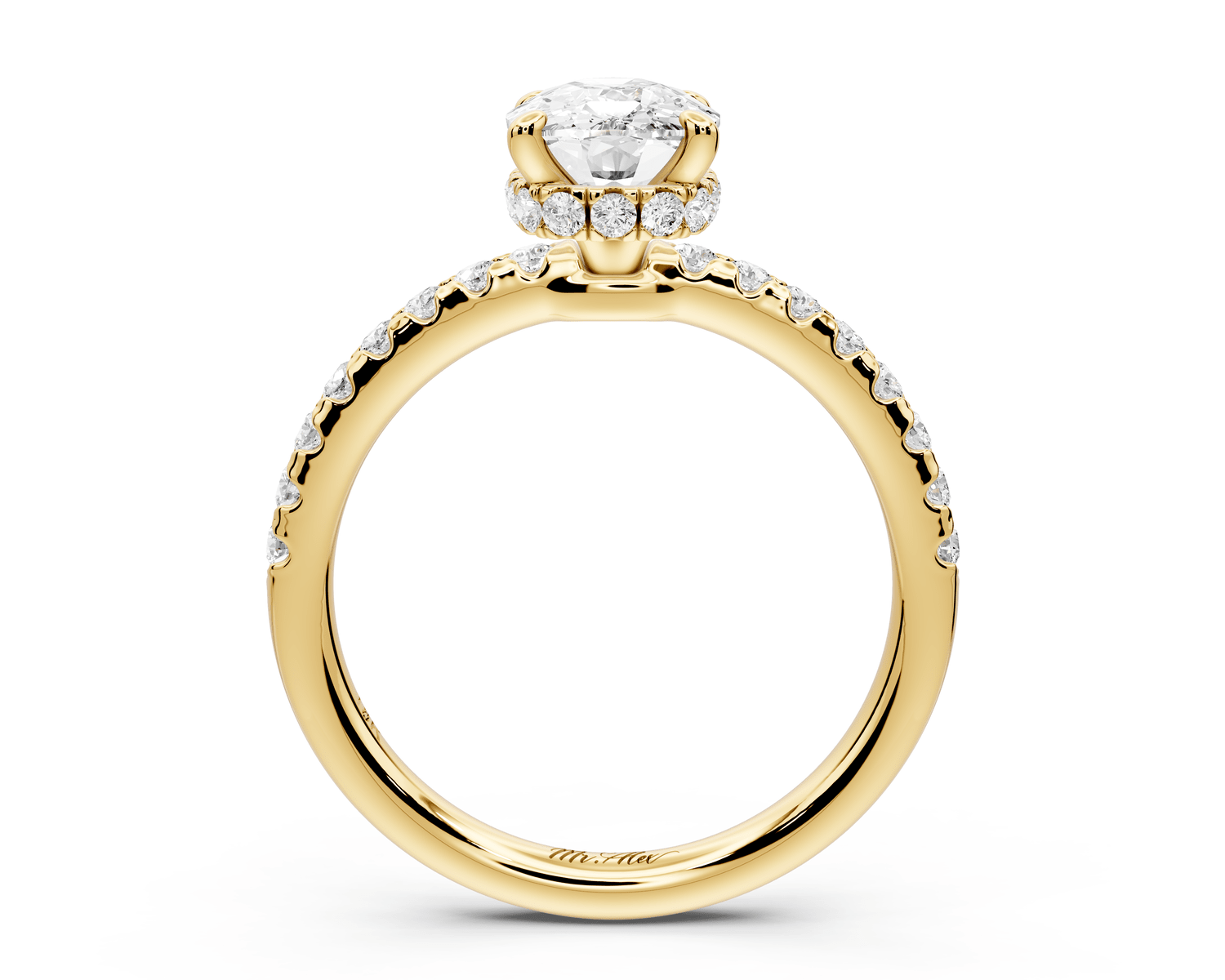 Arina - 2ct 14k yellow gold ecushion Diamond with a wrap around halo and pavé engagement ring - Mr. Alex Jewelry