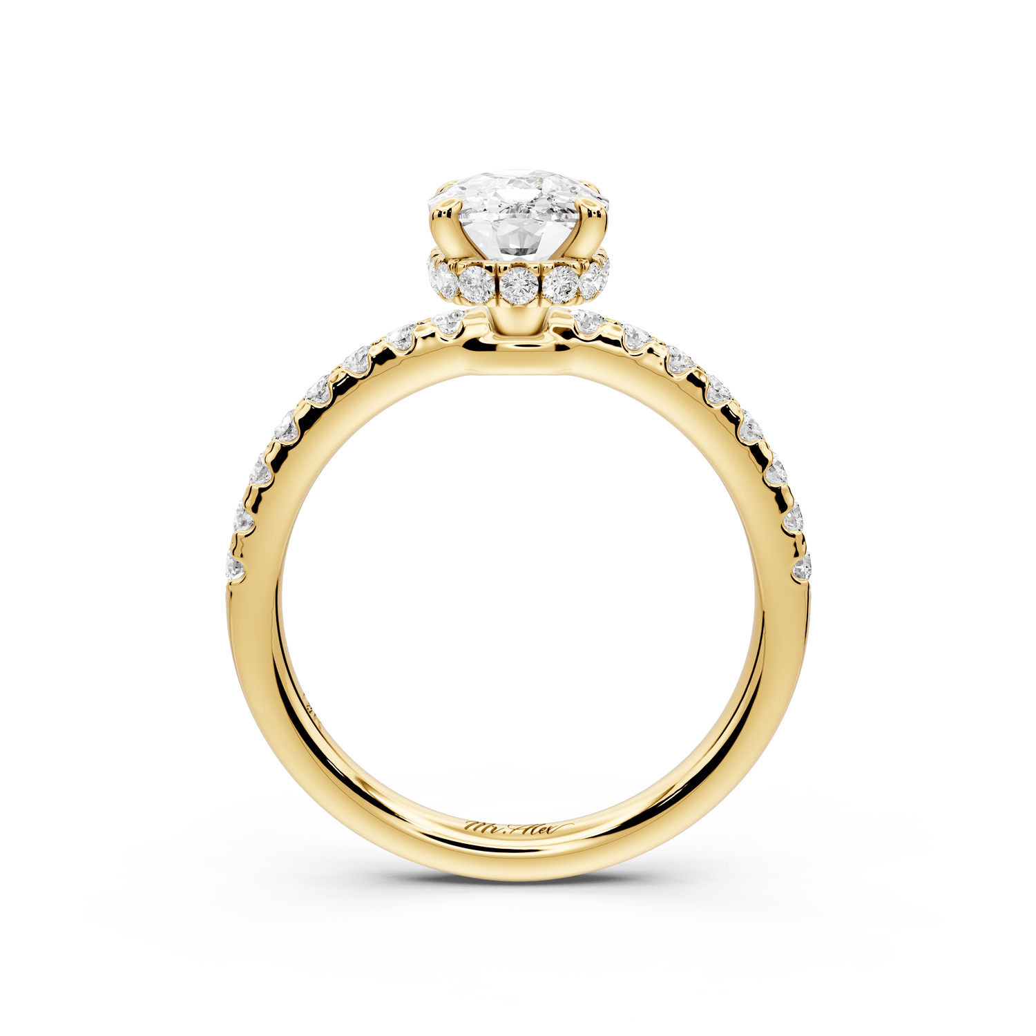 Arina - 2ct 14k yellow gold ecushion Diamond with a wrap around halo and pavé engagement ring - Mr. Alex Jewelry