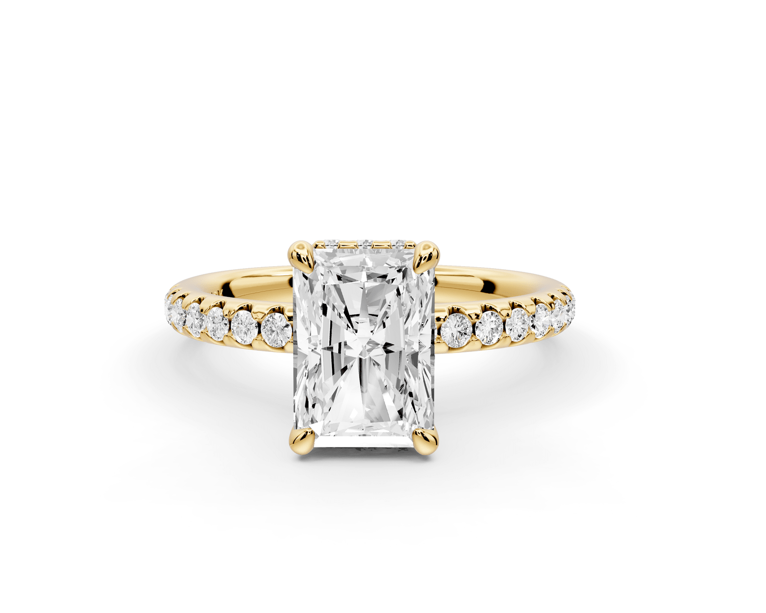 Arina - 2ct 14k yellow gold radiant Diamond with a wrap around halo and pavé engagement ring - Mr. Alex Jewelry