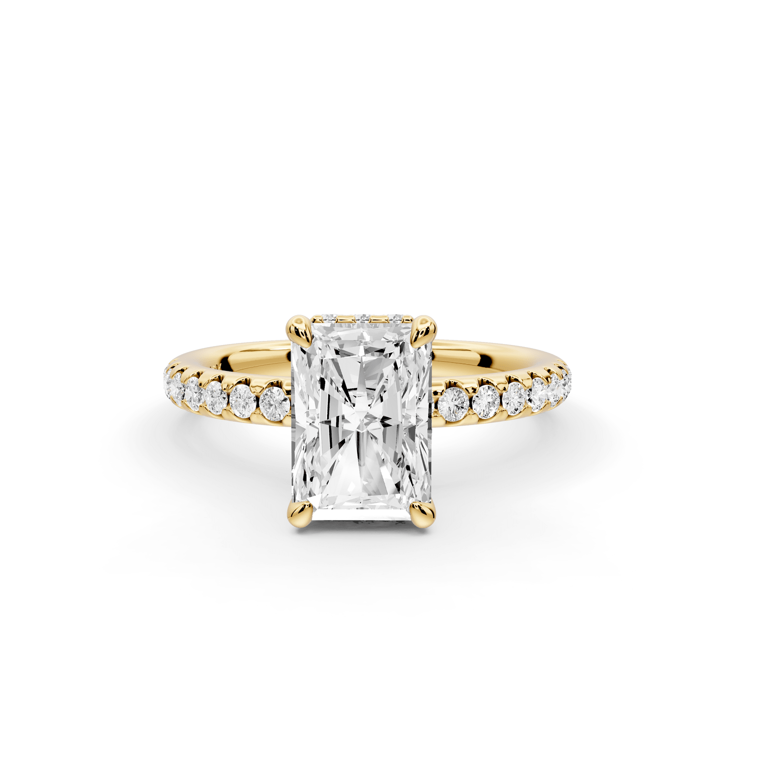 Arina - 2ct 14k yellow gold radiant Diamond with a wrap around halo and pavé engagement ring - Mr. Alex Jewelry