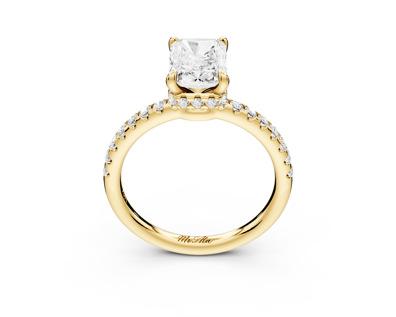 Arina - 2ct 14k yellow gold radiant Diamond with a wrap around halo and pavé engagement ring - Mr. Alex Jewelry