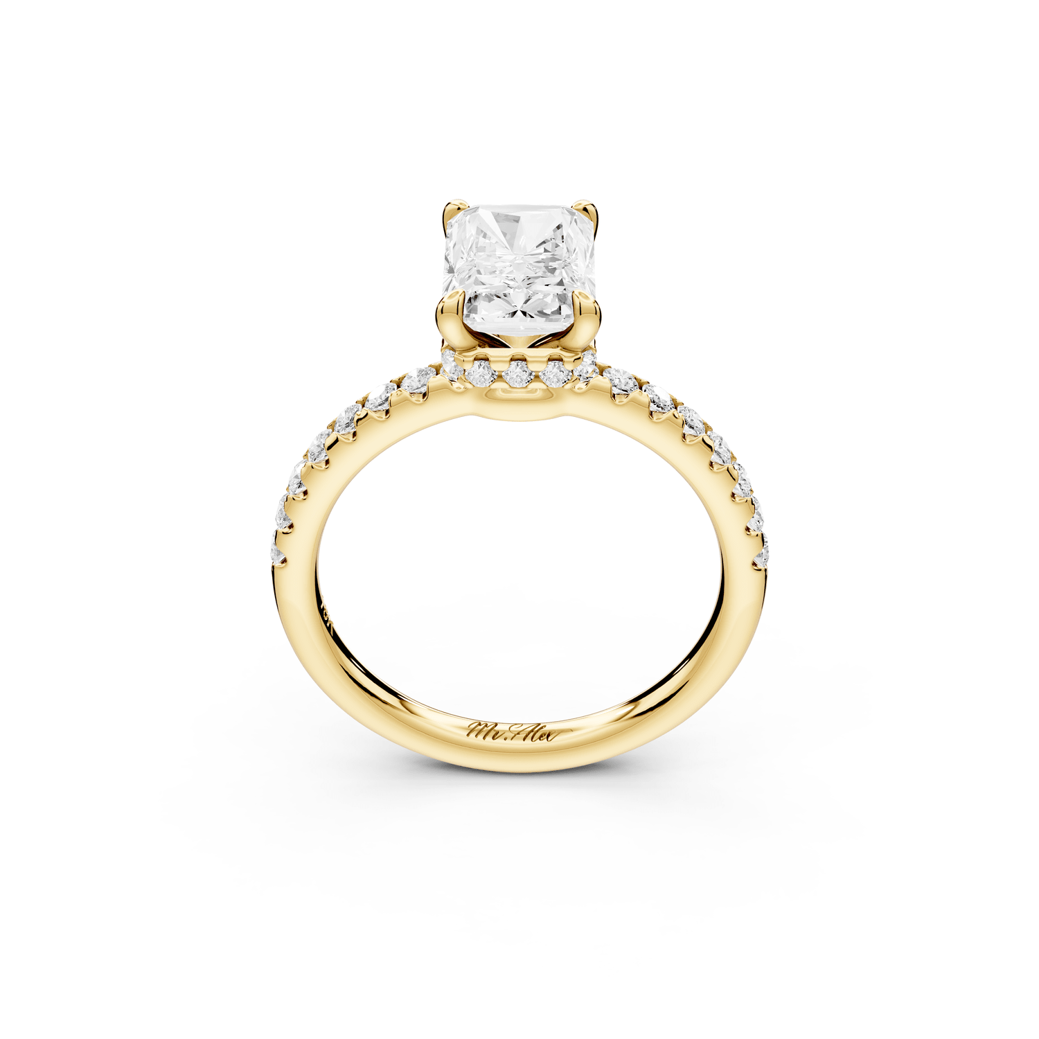Arina - 2ct 14k yellow gold radiant Diamond with a wrap around halo and pavé engagement ring - Mr. Alex Jewelry