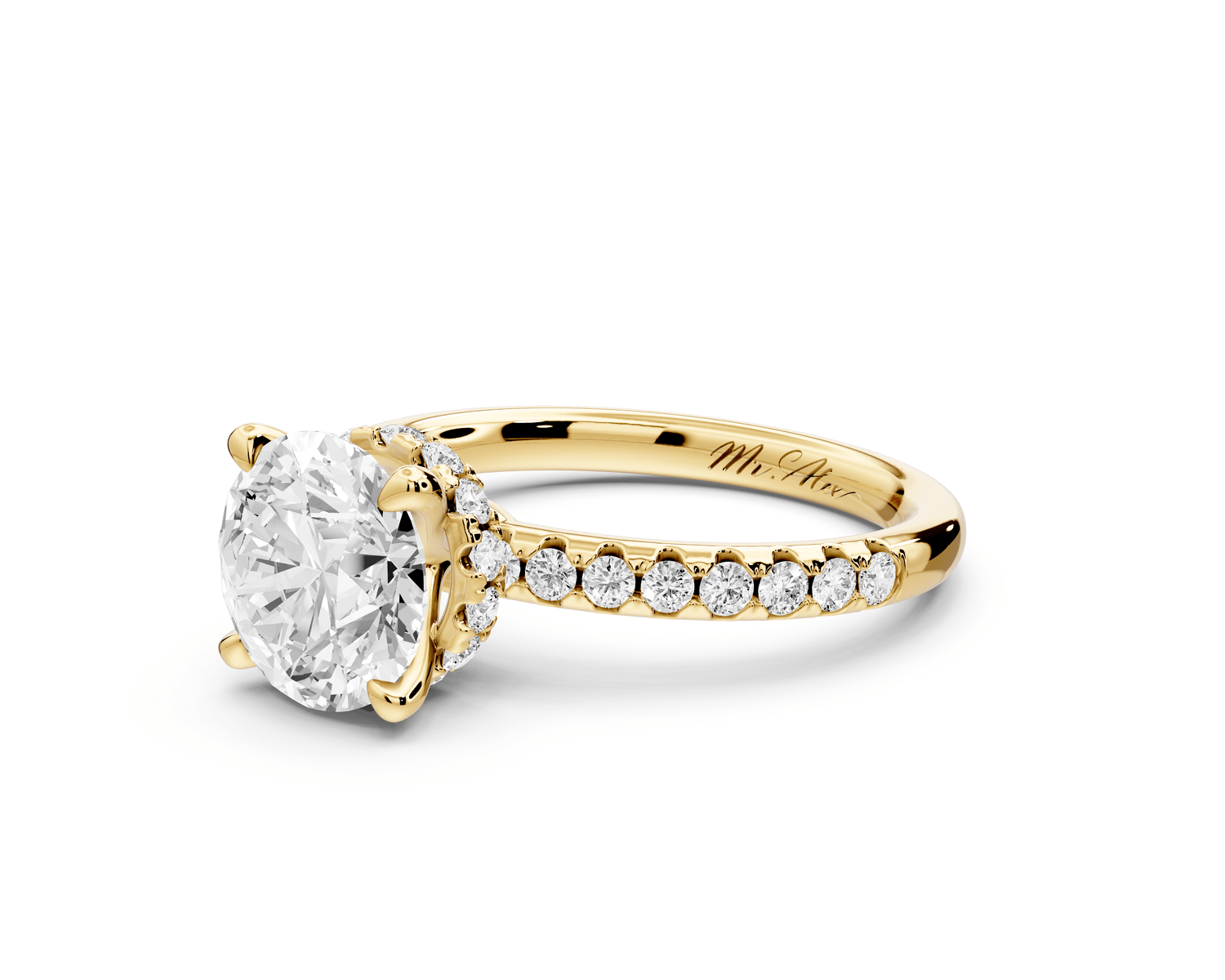 Arina - 2ct 14k yellow gold round Diamond with a wrap around halo and pavé engagment ring - Mr. Alex Jewelry