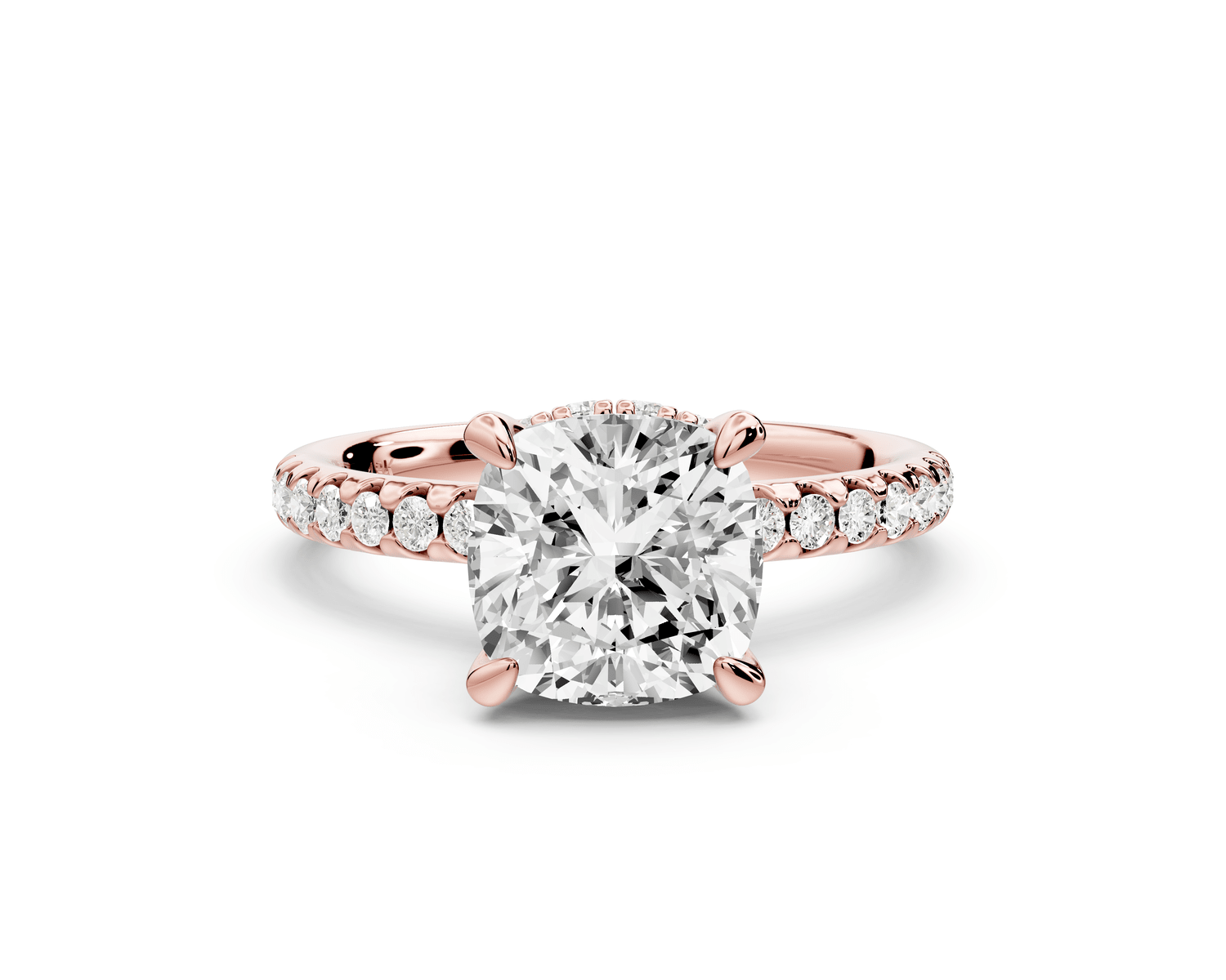 Arina - 2ct 18k rose gold cushion Diamond with a wrap around halo and pavé engagement ring - Mr. Alex Jewelry