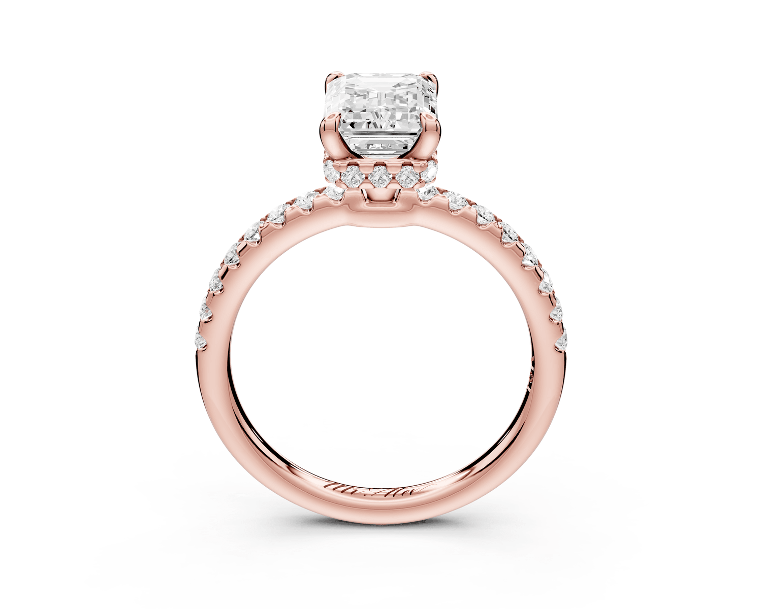 Arina - 2ct 18k rose gold emerald Diamond with a wrap around halo and pavé Engagement ring - Mr. Alex Jewelry