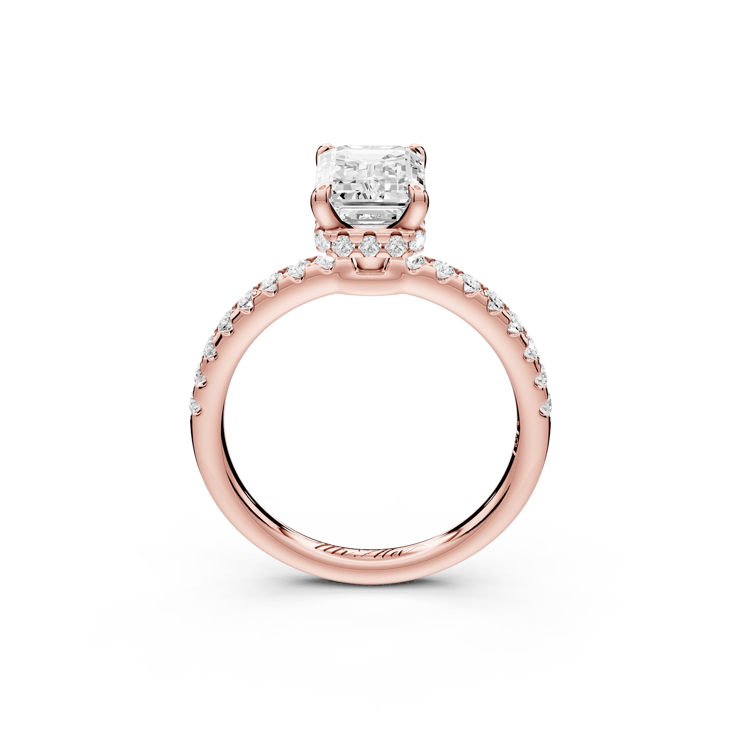 Arina - 2ct 18k rose gold emerald Diamond with a wrap around halo and pavé Engagement ring - Mr. Alex Jewelry
