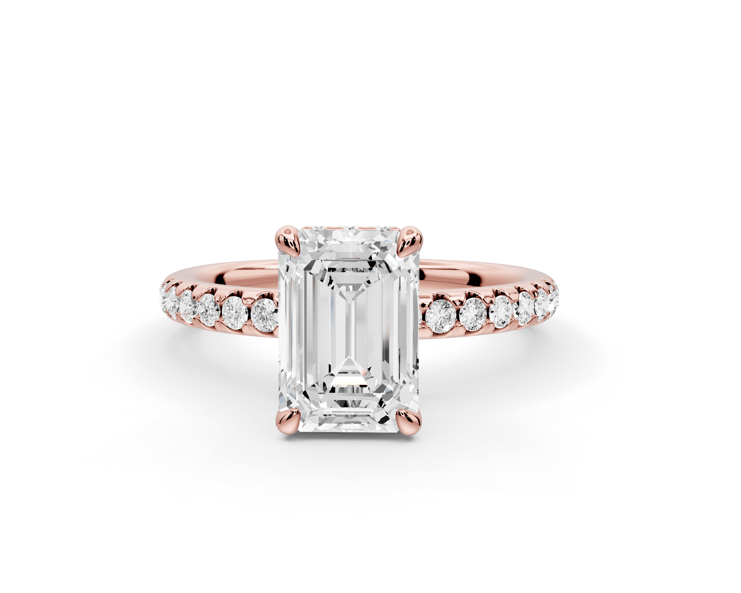 Arina - 2ct 18k rose gold emerald Diamond with a wrap around halo and pavé Engagement ring - Mr. Alex Jewelry