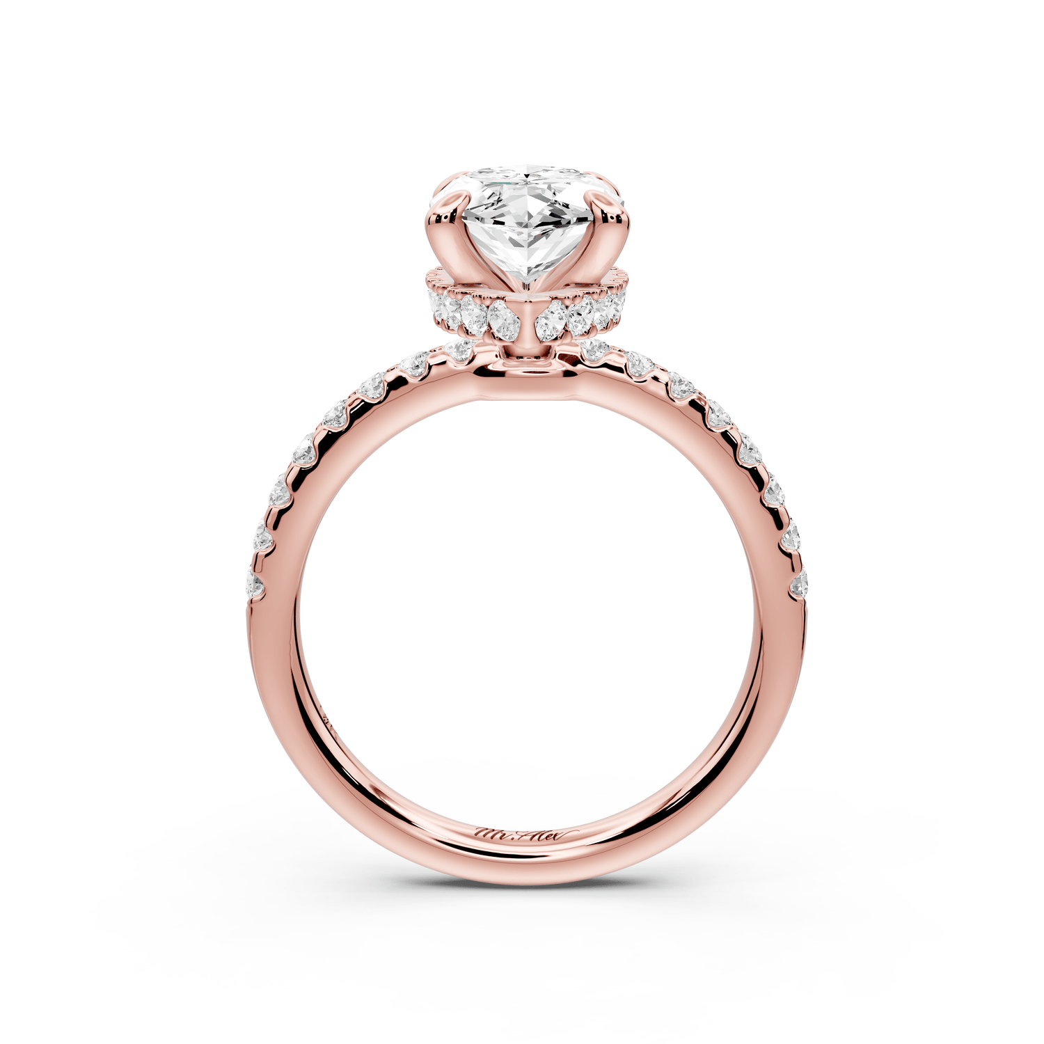 Arina - 2ct 18k rose gold marquise Diamond with a wrap around halo and pavé engagement ring - Mr. Alex Jewelry