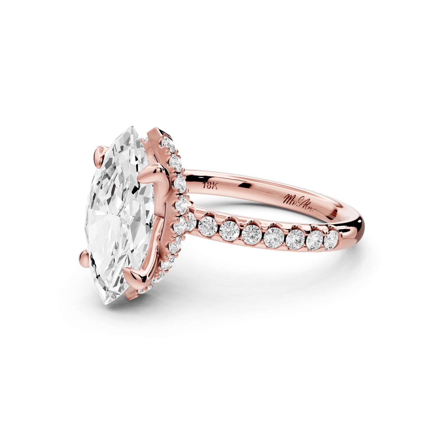 Arina - 2ct 18k rose gold marquise Diamond with a wrap around halo and pavé engagement ring - Mr. Alex Jewelry