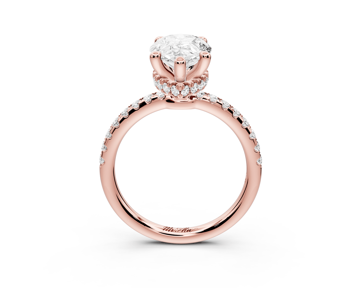 Arina - 2ct 18k rose gold pear Diamond with a wrap around halo and pavé Engagement ring - Mr. Alex Jewelry