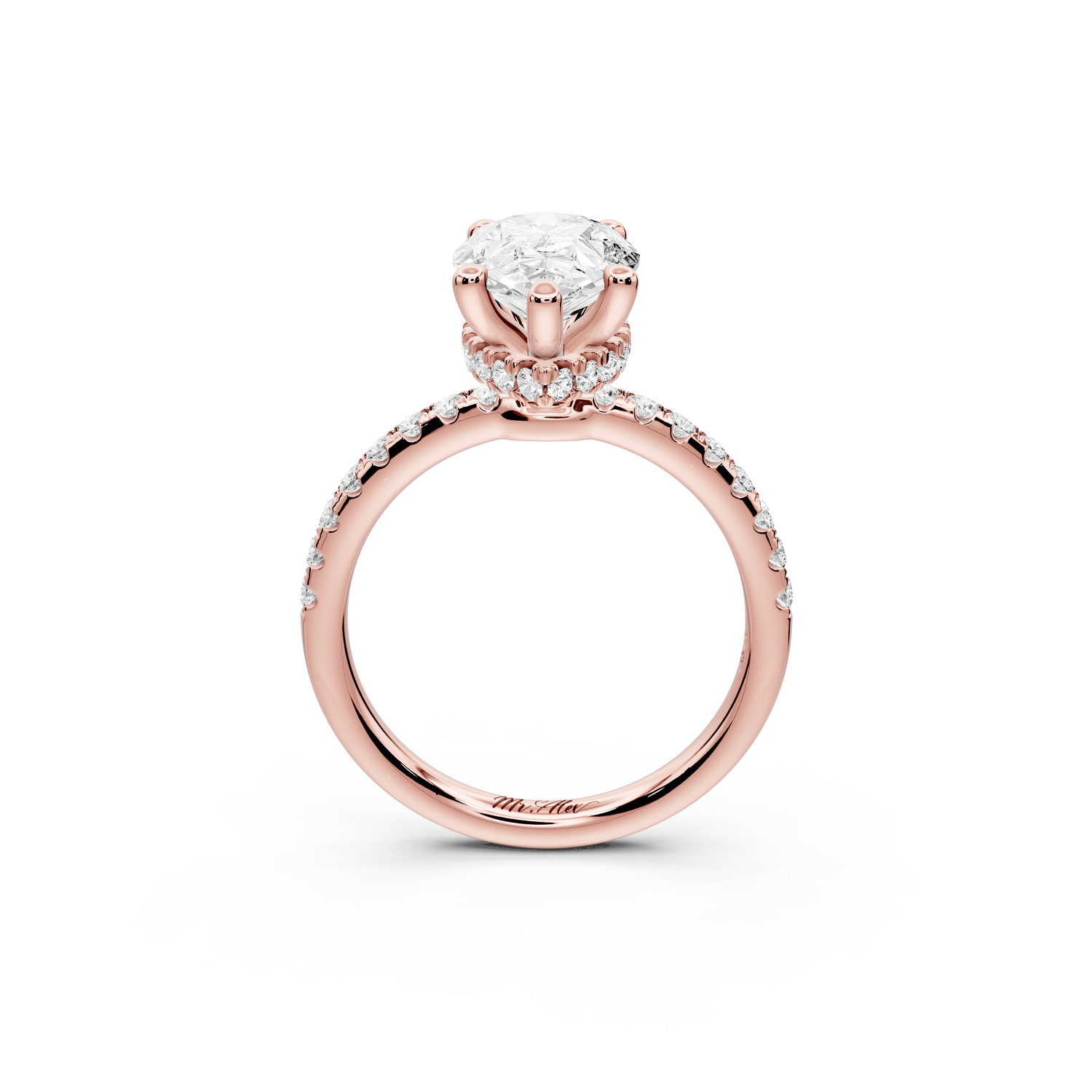 Arina - 2ct 18k rose gold pear Diamond with a wrap around halo and pavé Engagement ring - Mr. Alex Jewelry