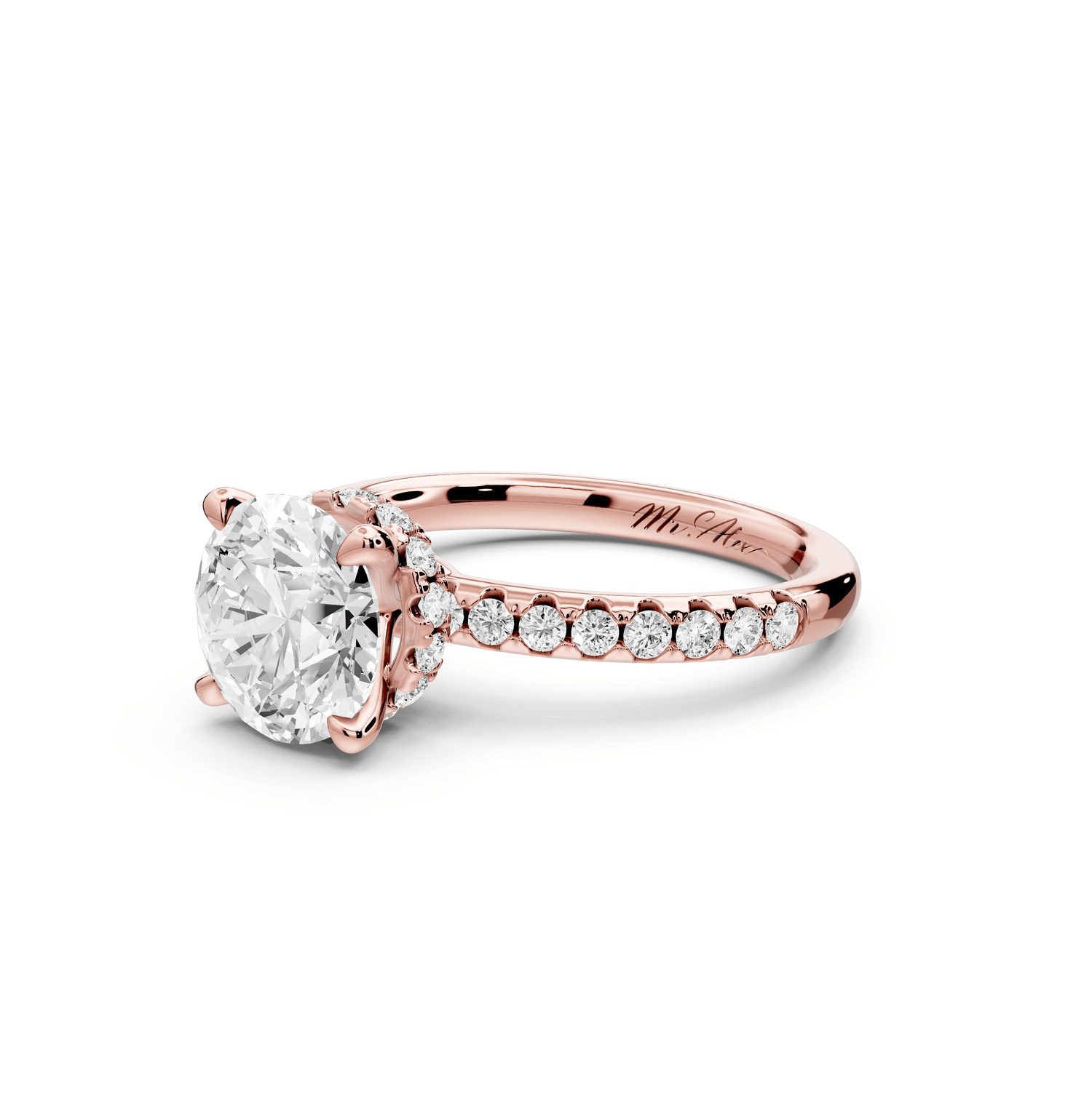 Arina - 2ct 18k rose gold round Diamond with a wrap around halo and pavé engagment ring - Mr. Alex Jewelry