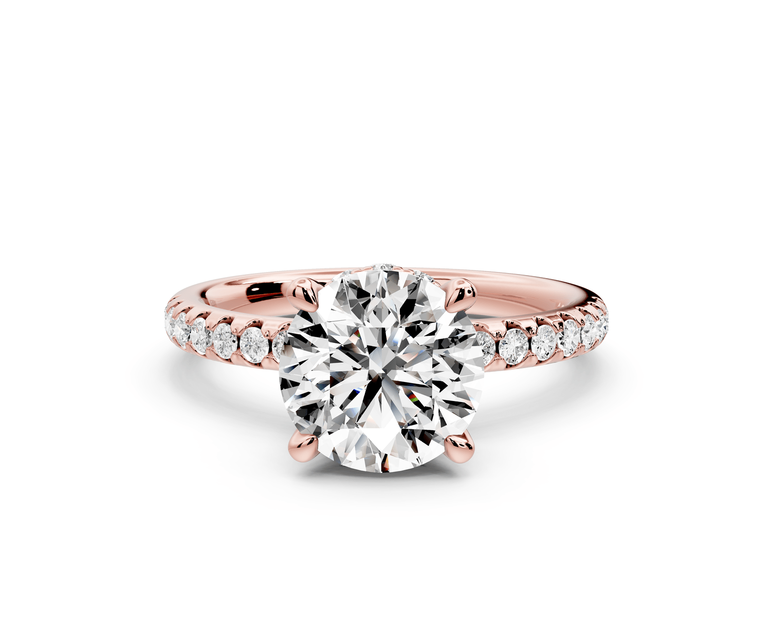 Arina - 2ct 18k rose gold round Diamond with a wrap around halo and pavé engagment ring - Mr. Alex Jewelry