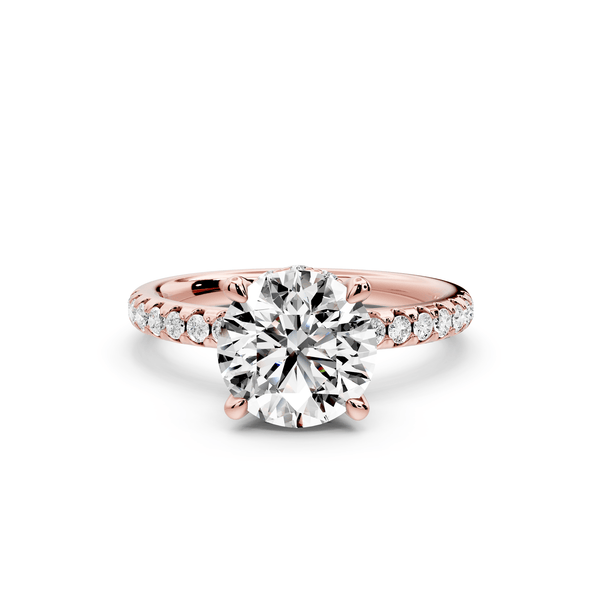 Arina - 2ct 18k rose gold round Diamond with a wrap around halo and pavé engagment ring - Mr. Alex Jewelry