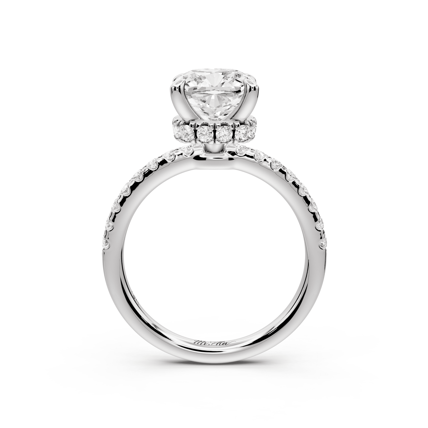 Arina - 2ct 18k white gold cushion Diamond with a wrap around halo and pavé engagement ring - Mr. Alex Jewelry